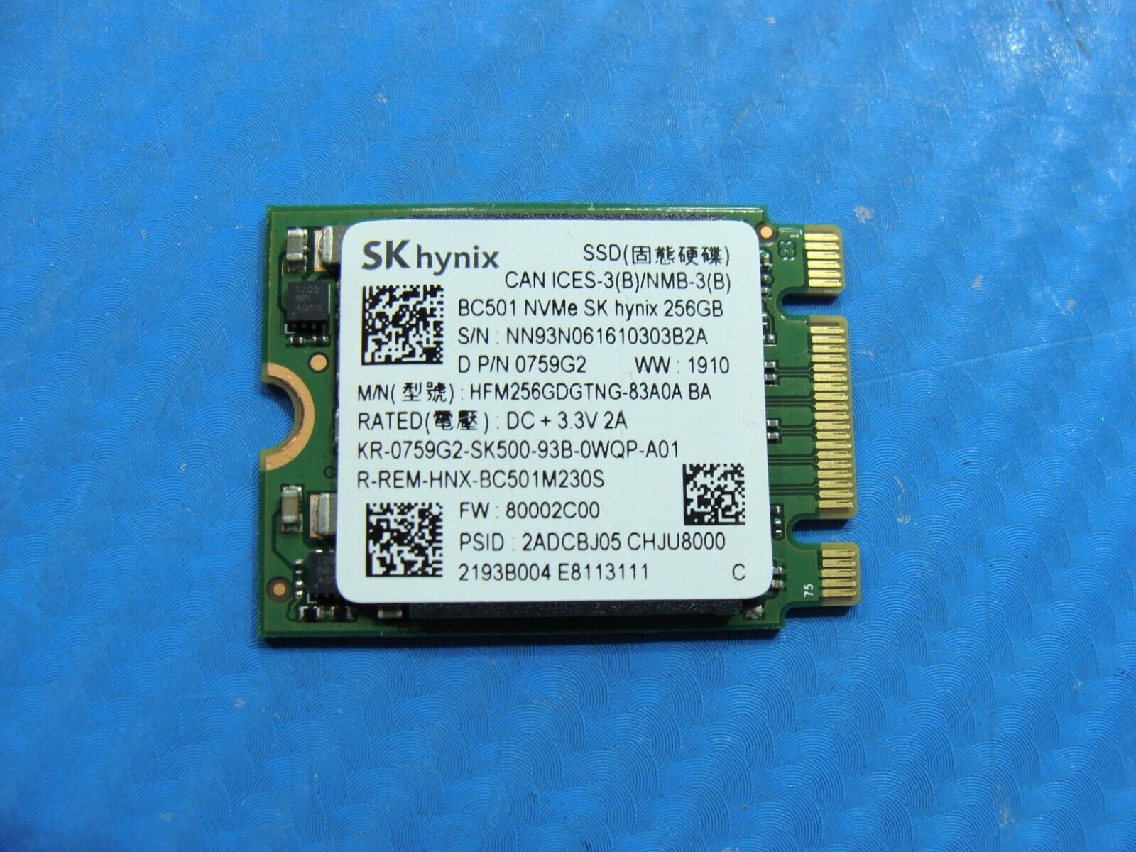 Dell 5584 SK Hynix 256GB NVMe M.2 SSD Solid State Drive 759G2 HFM256GDGTNG-83A0A