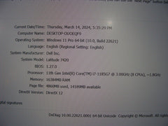 Dell Latitude 7420 14" FHD Intel i7-1185G7 max4.80Ghz 16GB 512GB SSD WRTY2025
