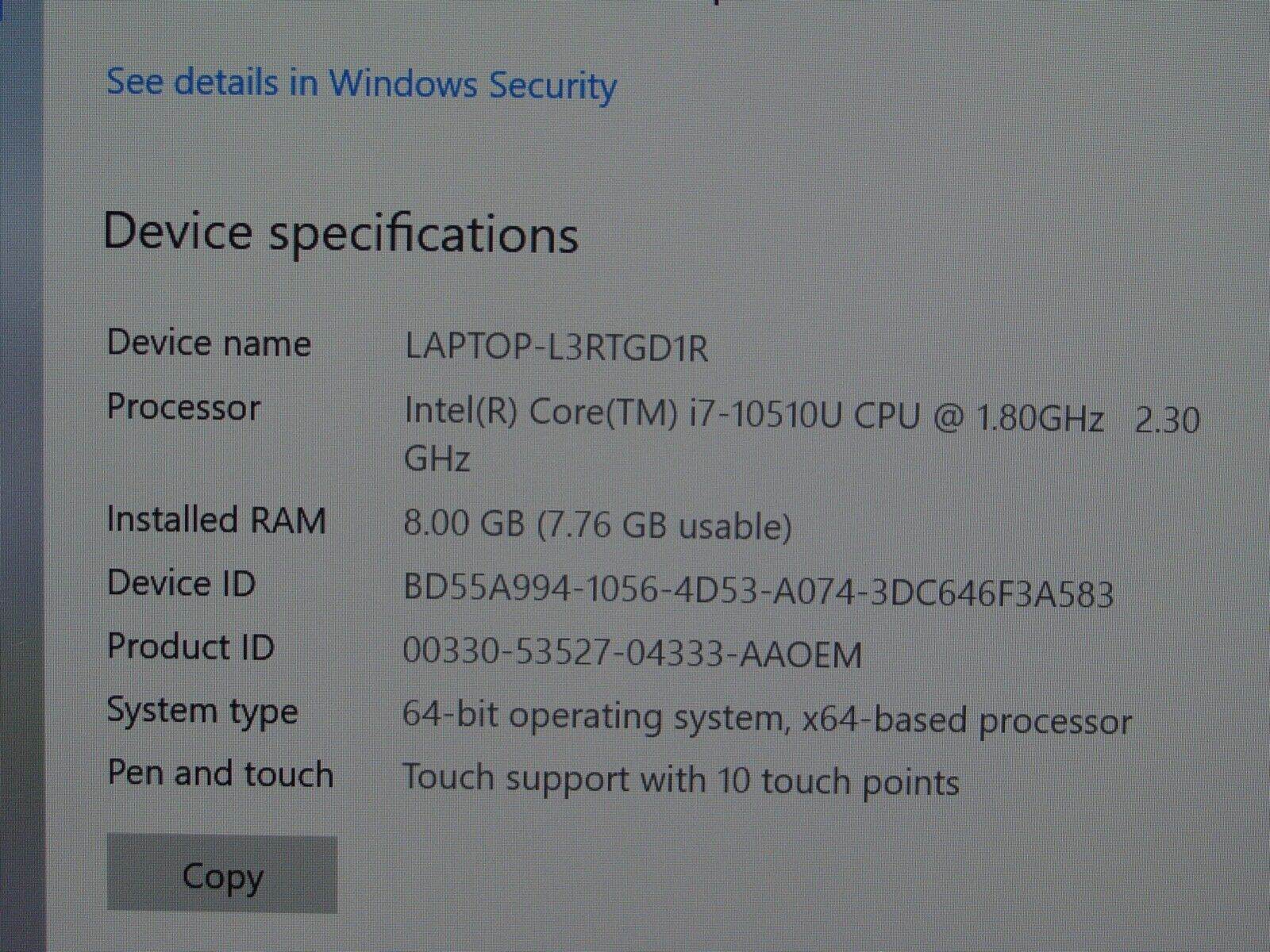 Lenovo ThinkPad X13 Gen 1 FHD TOUCH i7 10th 512GB 8GB Great Battery WRTY - Tested Computer Laptop Parts