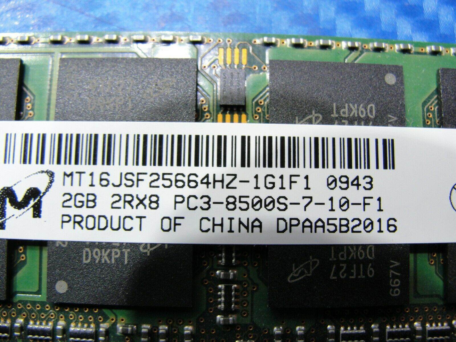 Macbook A1278 Laptop Micron 2GB Memory PC3-8500S-7-10-F1 MT16JSF25664HZ-1G1F1 - Tested Computer Laptop Parts