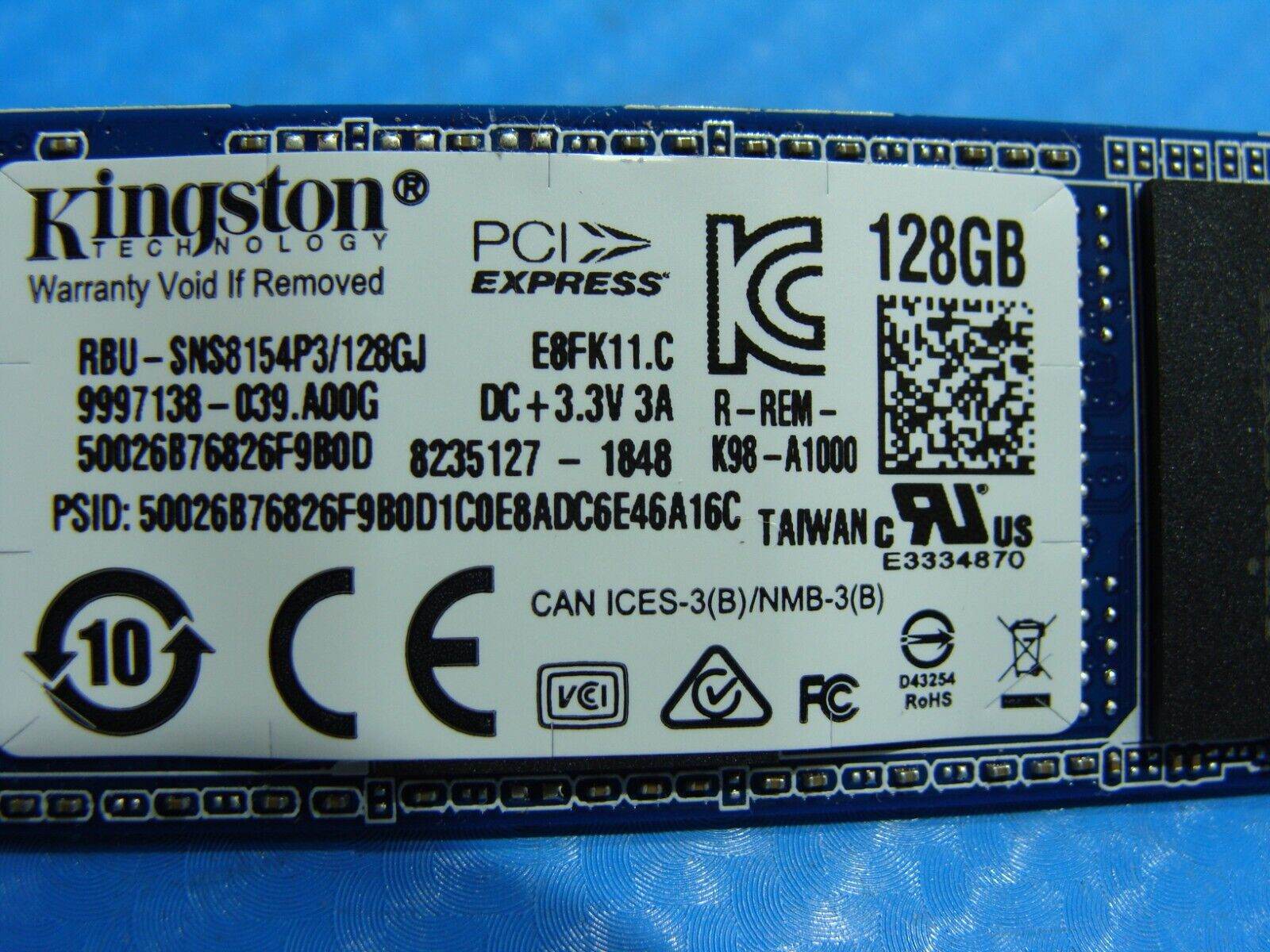MSI GP63 Kingston 128GB M.2 Sata Solid State Drive RBU-SNS8154P3/128GJ - Tested Computer Laptop Parts