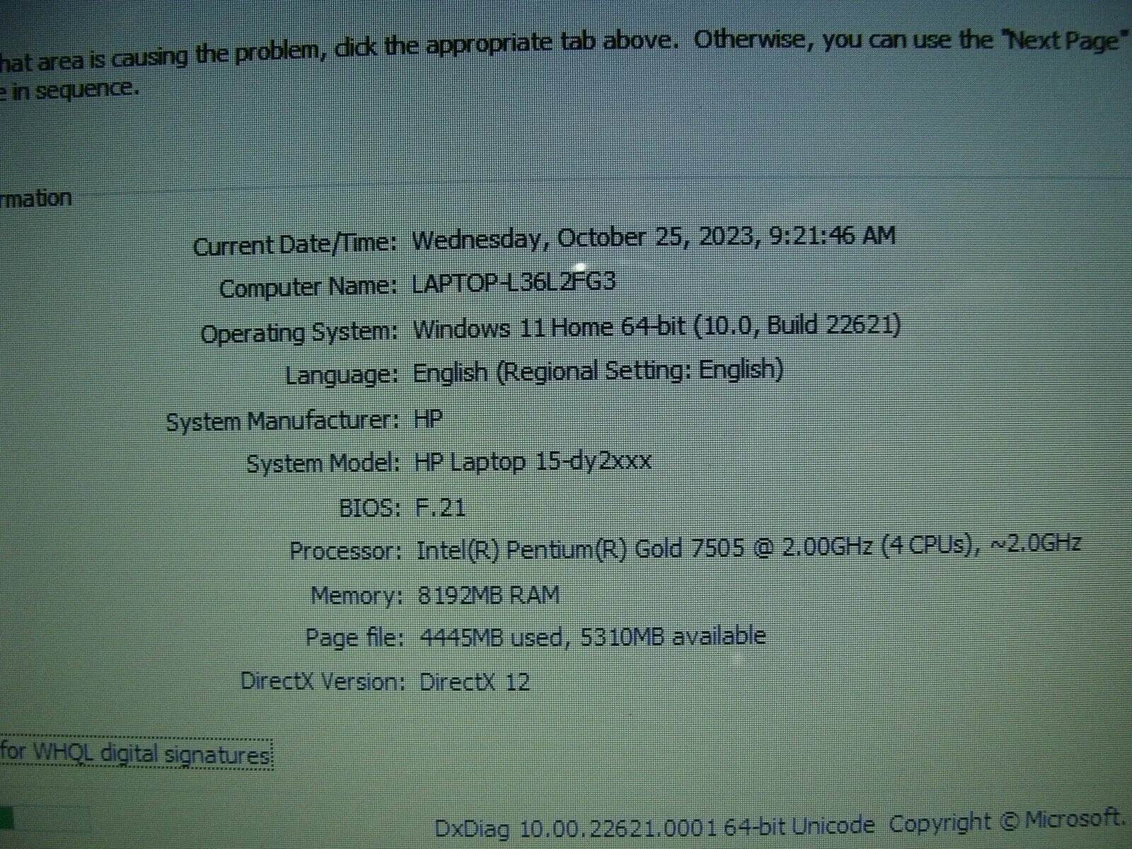 A+ Touch 98% Battery HP 15-dy2005tg Intel Pentium Gold 7505 2 GHz 8GB 256 GB SSD - Tested Computer Laptop Parts