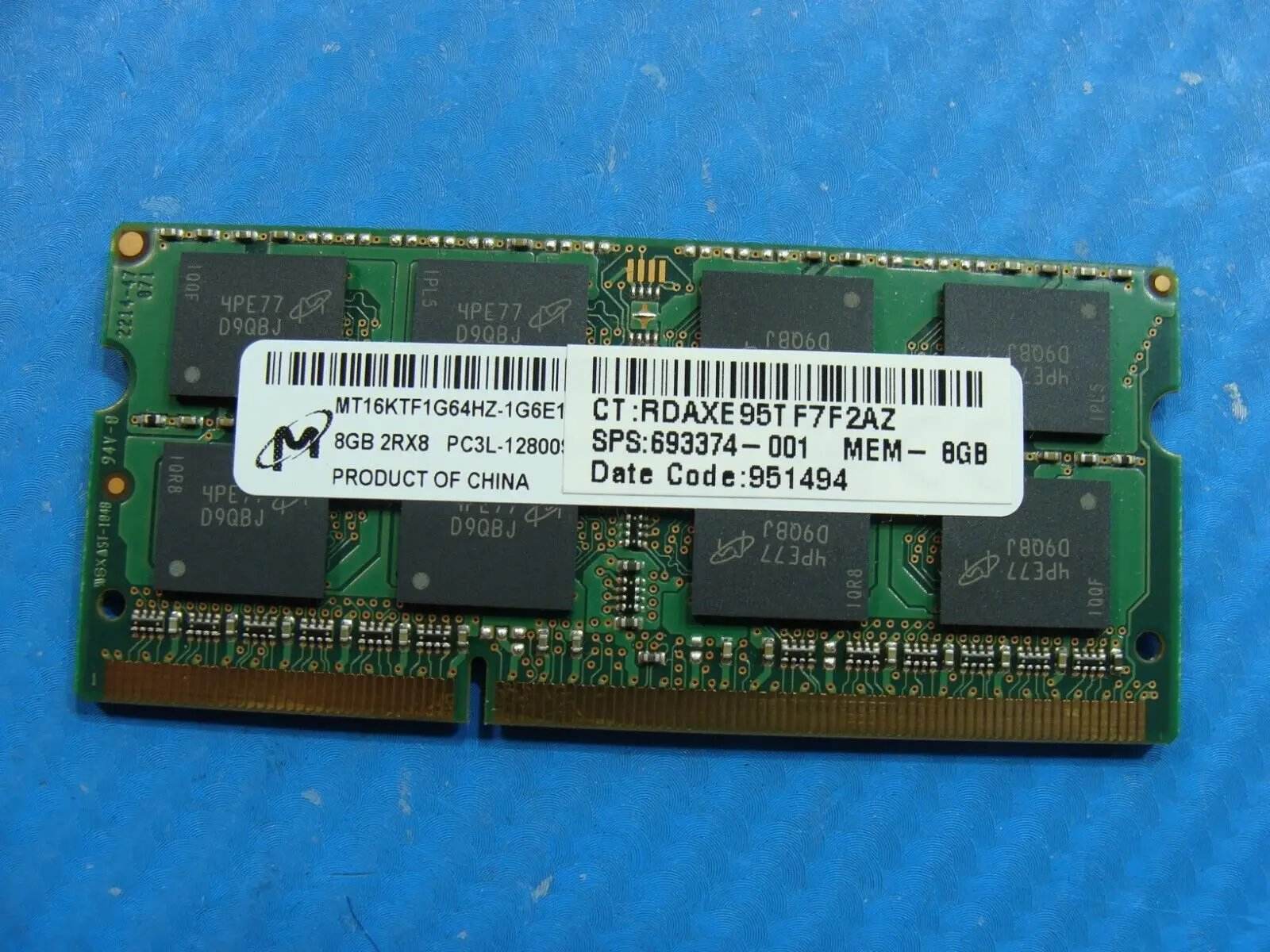 HP 840 G1 So-Dimm Micron 8GB 2Rx8 Memory RAM PC3L-12800S MT16KTF1G64HZ-1G6E1 - Tested Computer Laptop Parts