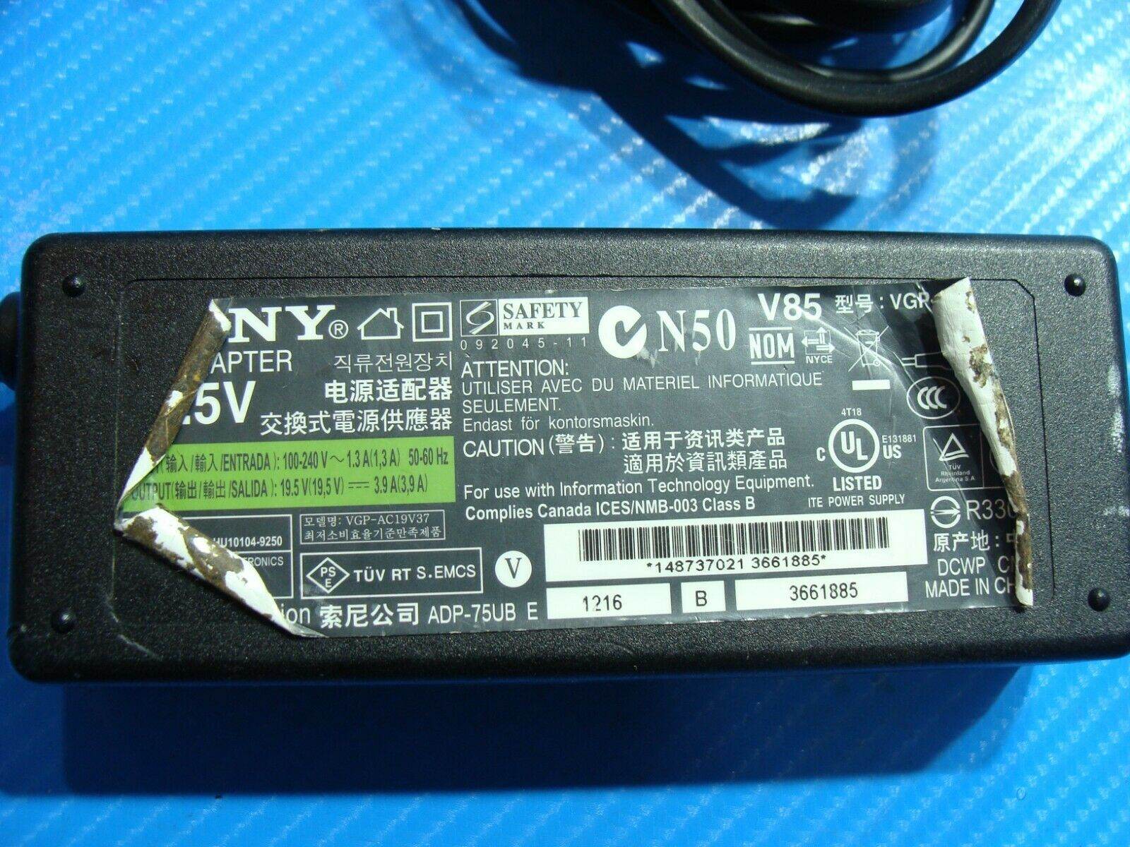 Genuine SONY AC Power Adapter Charger P/N VGP-AC19V37 ADP-75UB E 19.5V 3.9A - Tested Computer Laptop Parts