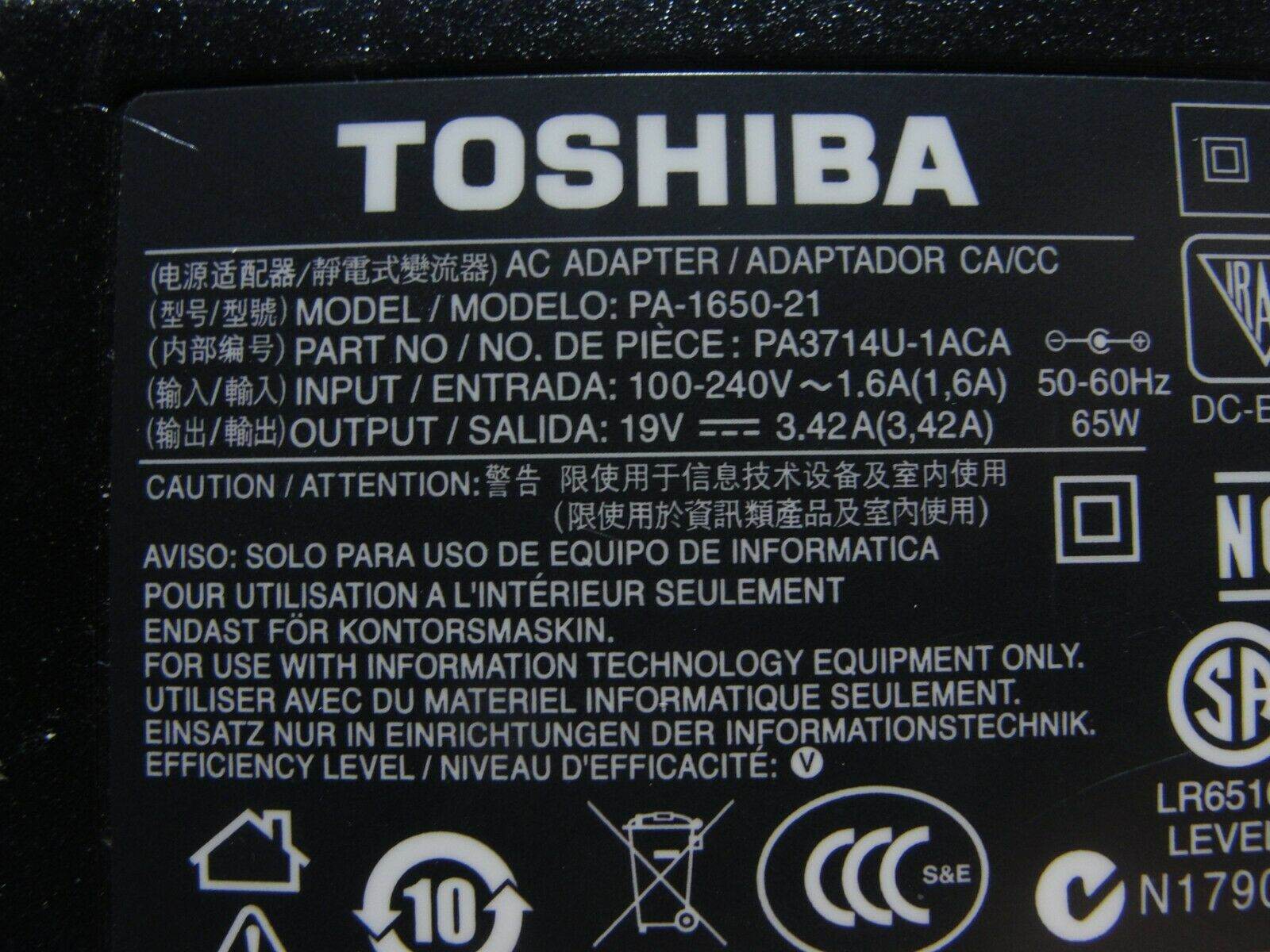 Genuine Toshiba AC Adapter Power Charger 19V 3.42A 65W PA3714U-1ACA G71C0009T110 - Tested Computer Laptop Parts