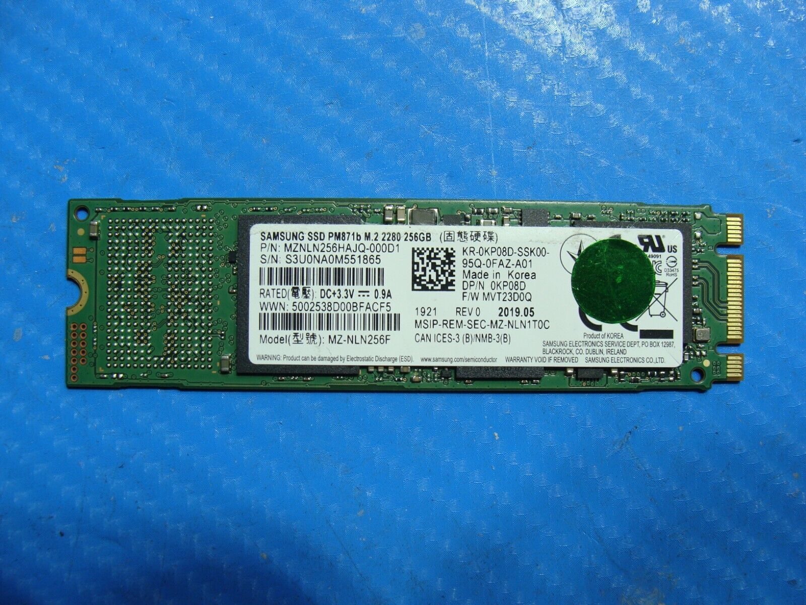 Dell 5490 Samsung Sata M.2 256Gb SSD Solid State Drive MZNLN256HAJQ-000D1 KP08D