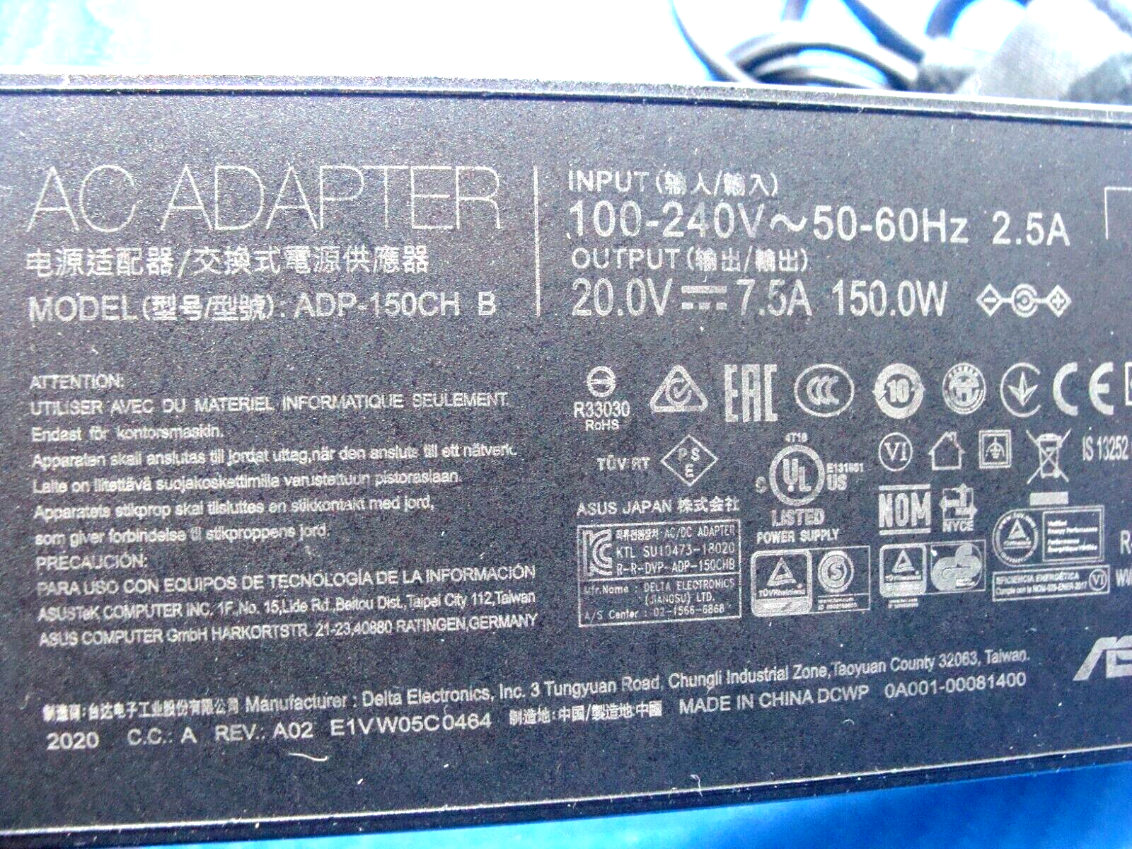 150W OEM ASUS Charger Adapter A18-150P1A,ADP-150CH B For Zenbook Flip 15 Q539ZD