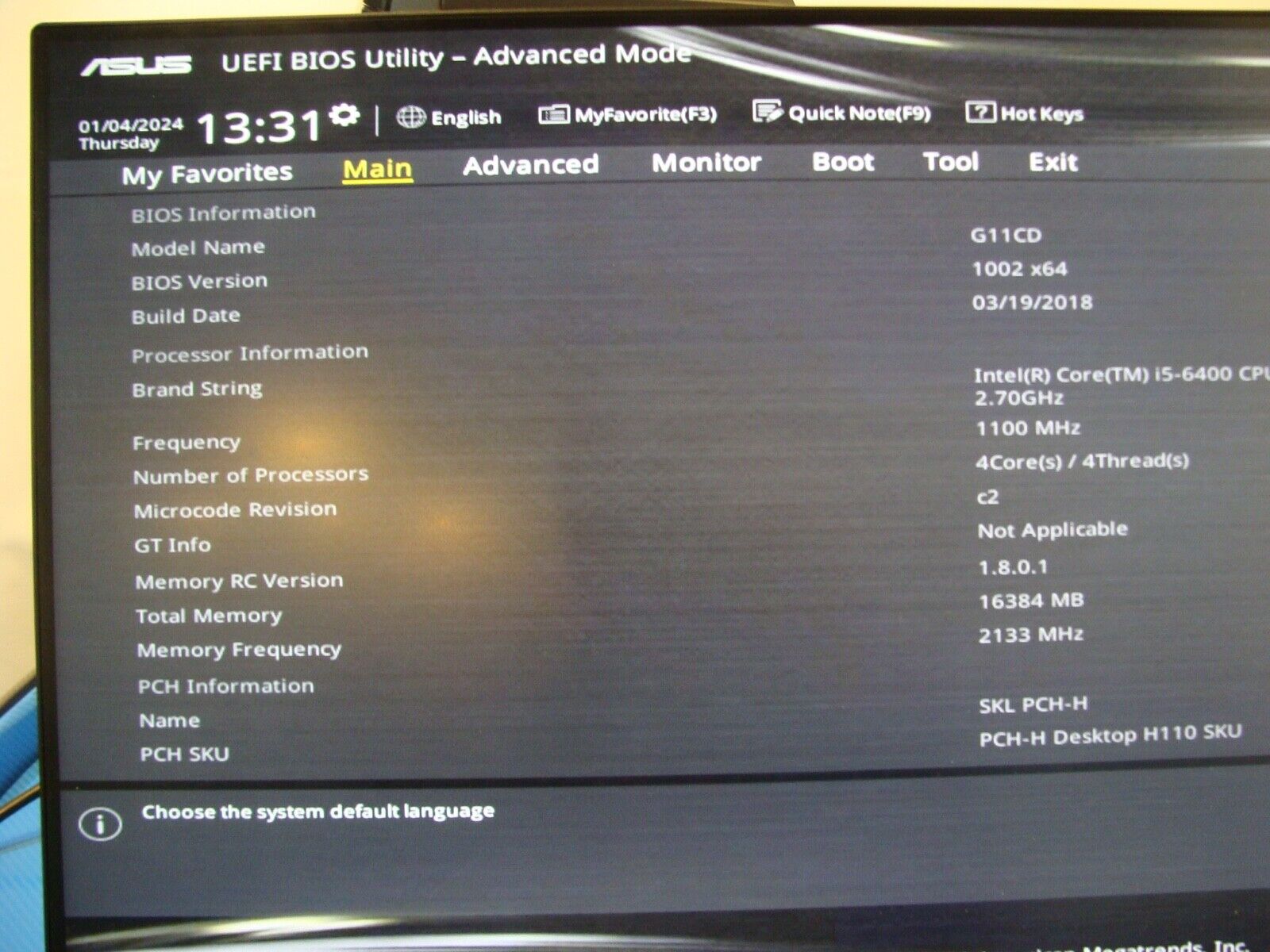 Oculus Ready Asus Desktop G11CD I5-6400 16GB 1TB HDD Wifi+BT Nvidia GTX 1060 GPU