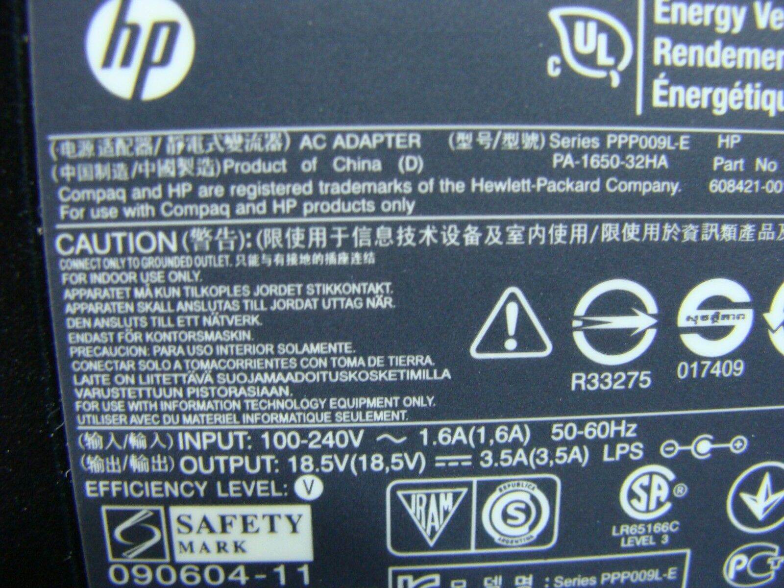 HP OEM Charger AC Adapter Power Supply 18.5V 3.5A 65W 608421-001 613149-001 ER* - Tested Computer Laptop Parts