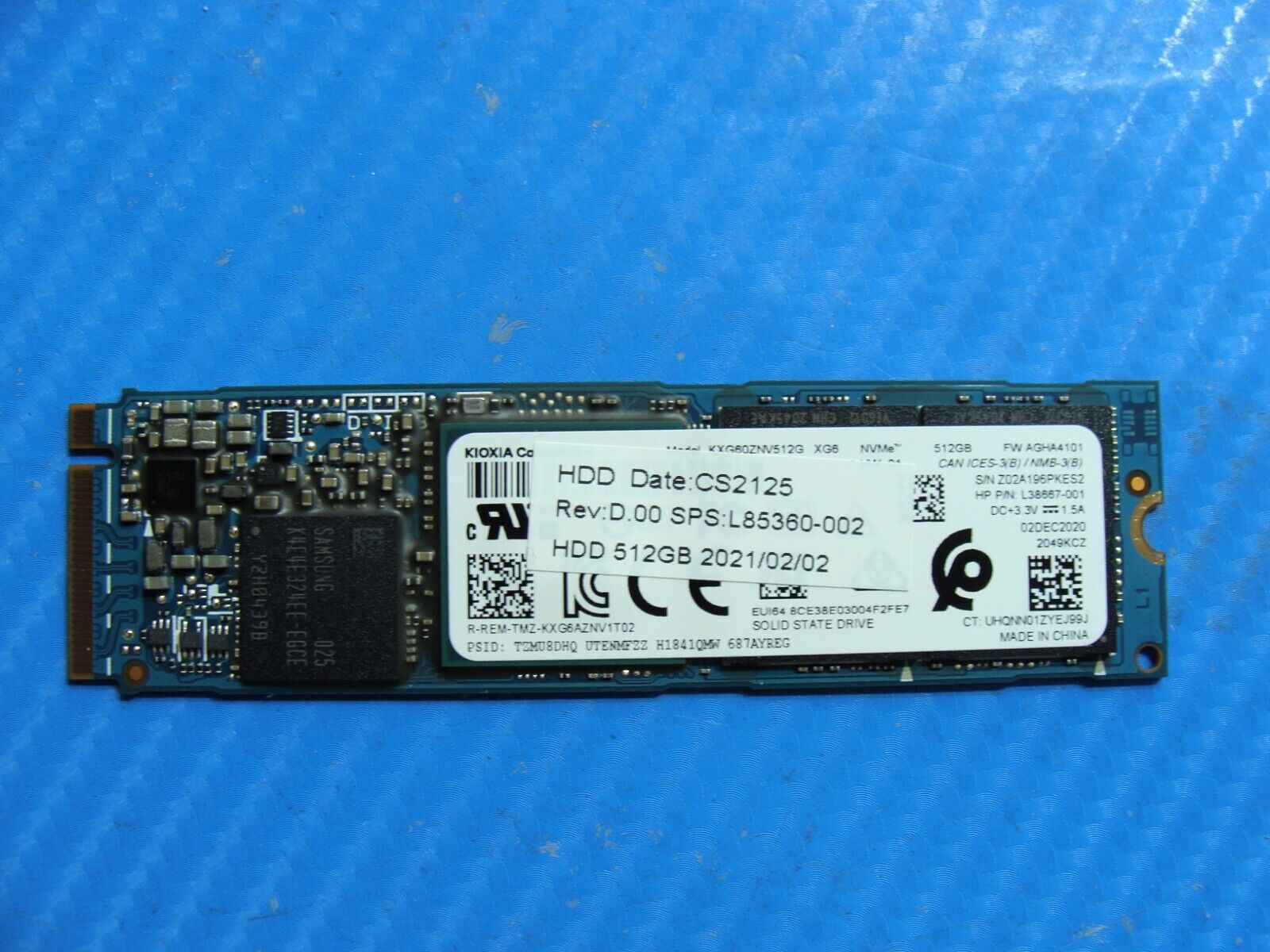 HP 840 G7 Kioxia 512GB NVMe M.2 SSD Solid State Drive KXG60ZNV512G L85360-002