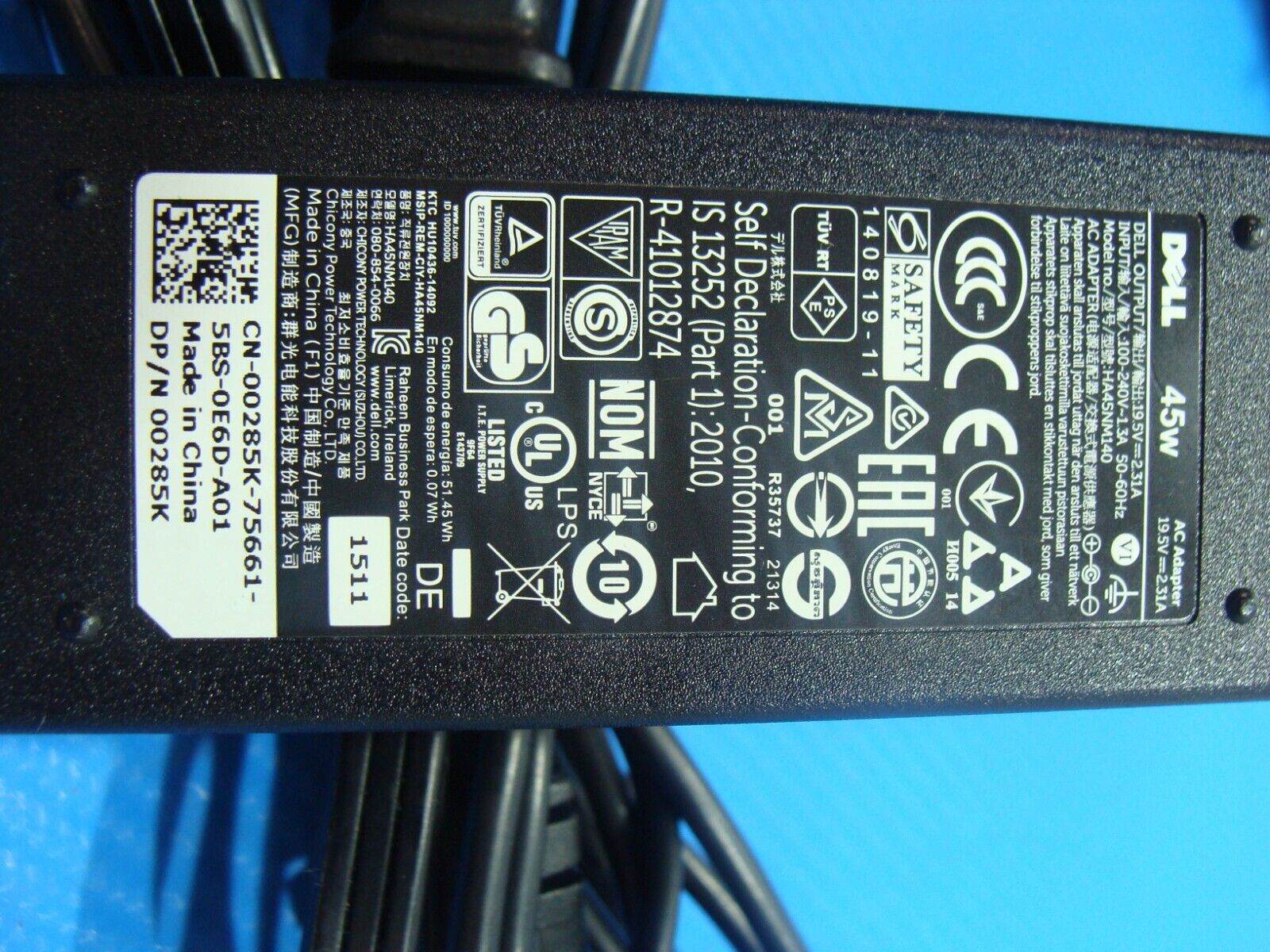 OEM Dell Ac Adapter Charger & Power Cord 45W 19.5V 2.31A Genuine - Tested Computer Laptop Parts
