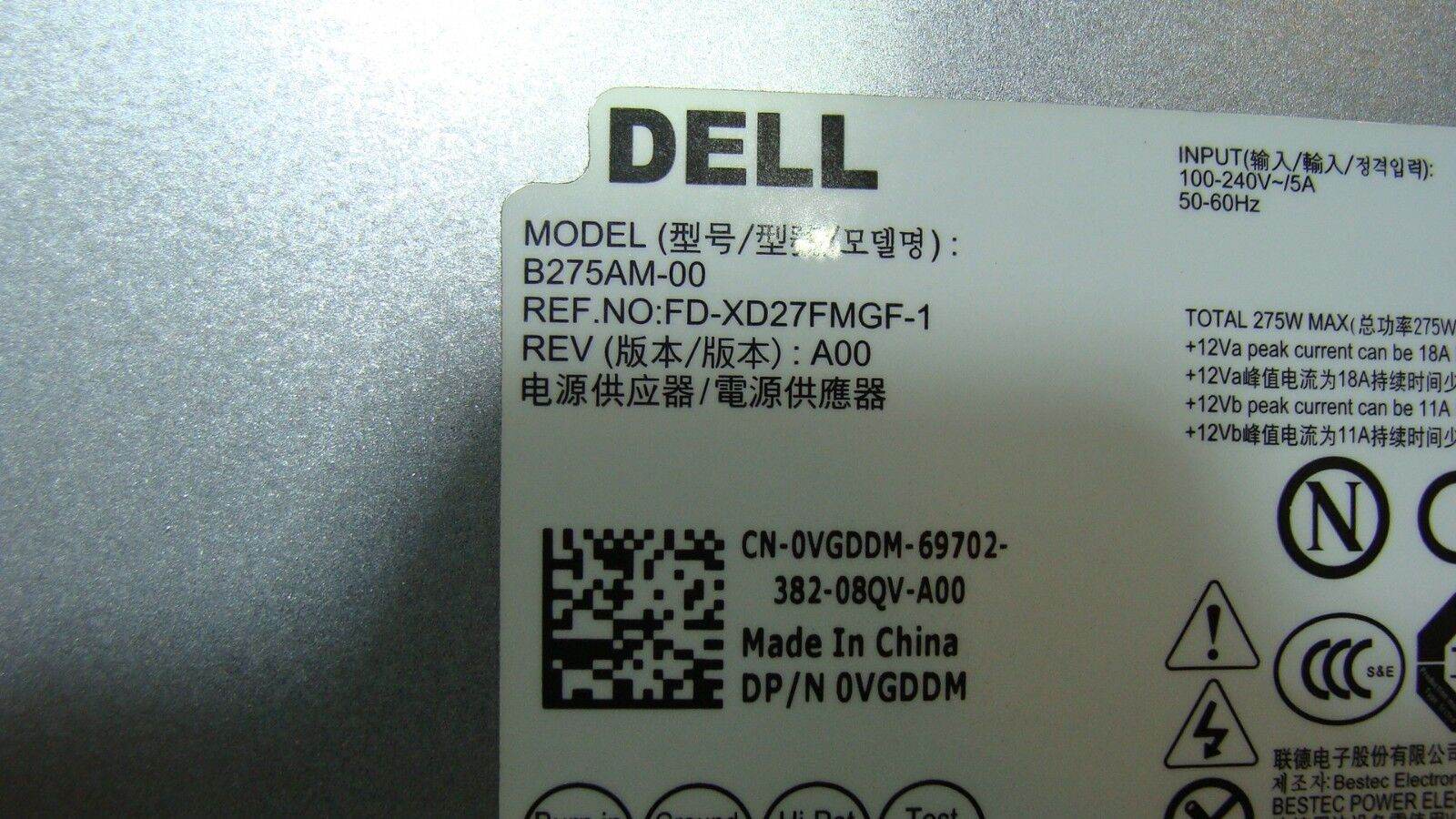 Dell Optiplex 7010 Genuine Desktop 275W Power Supply B275AM-00 VGDDM - Tested Computer Laptop Parts