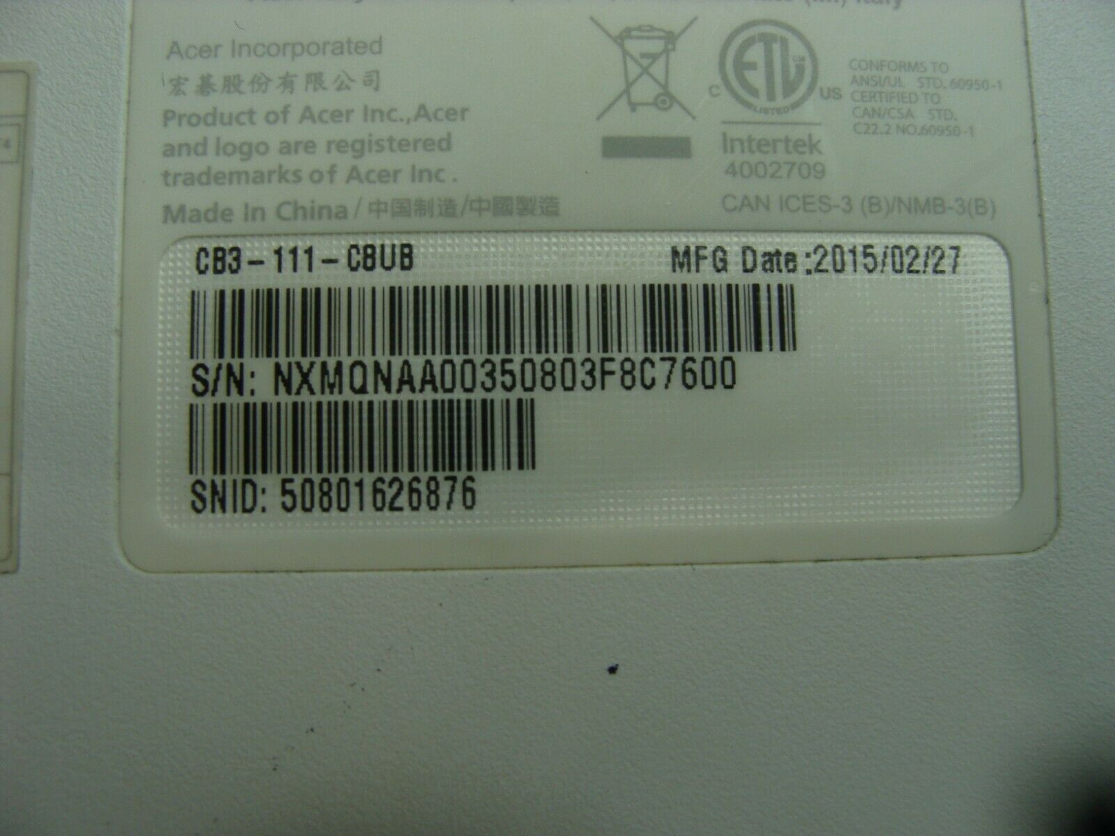 Acer Chromebook CB3-111-C8UB 11.6