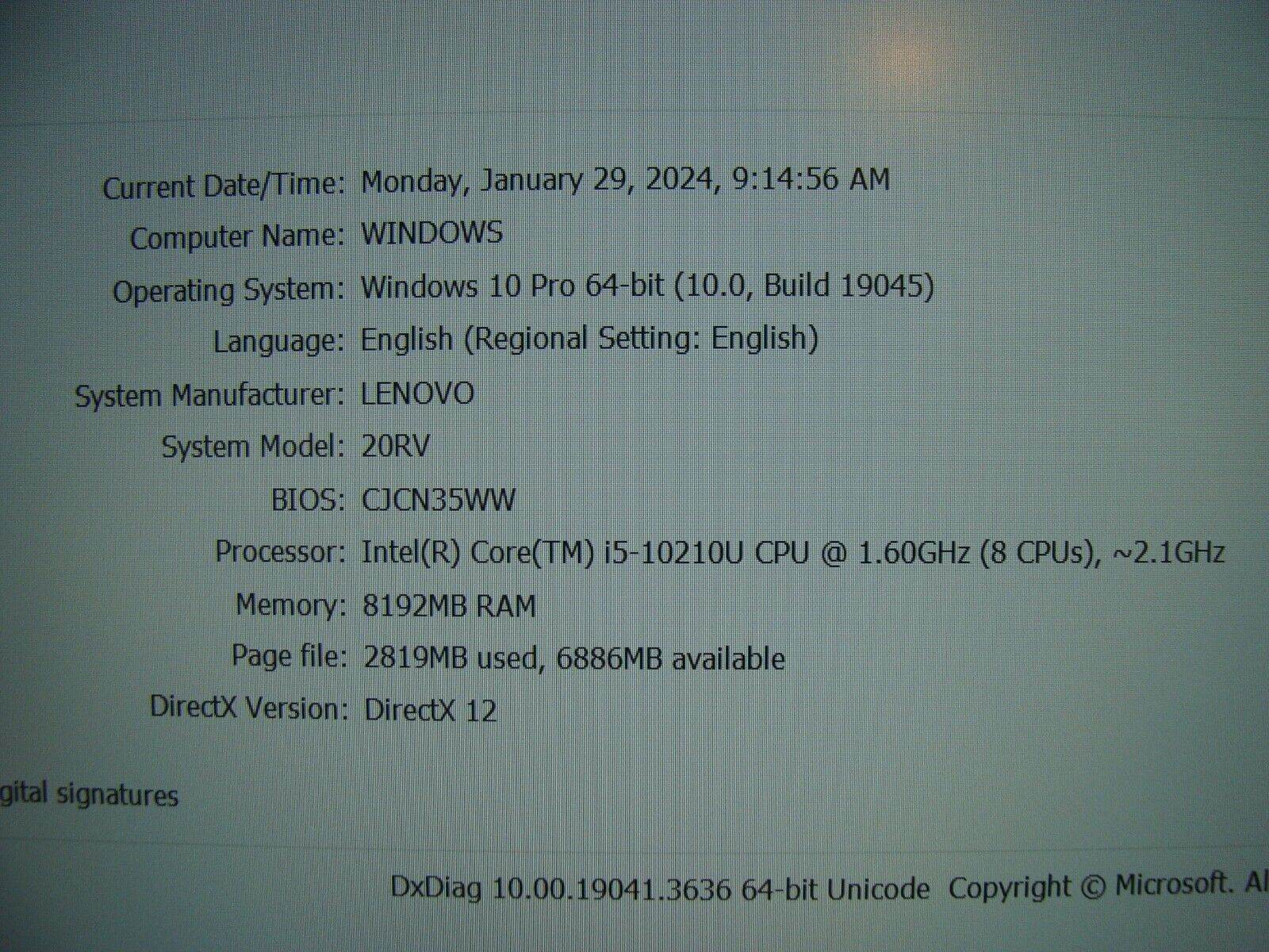 Lenovo ThinkBook 14-IML FHD i5-10210U 1.60GHz 8GB 256GB SSD PWR battery +Charger - Tested Computer Laptop Parts
