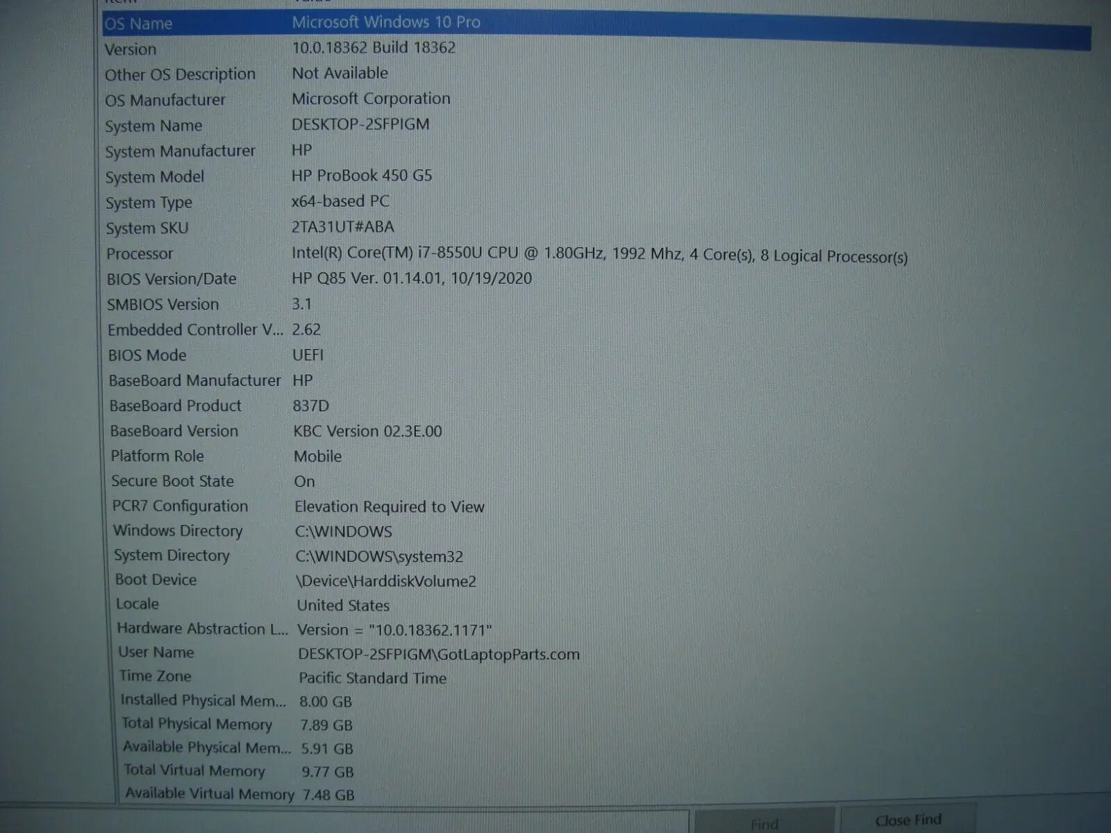 GradeA+ HP ProBook 450 G5 i7-8550U 1.8GHz 8GB RAM 256GB SSD NVIDIA GeForce 930MX