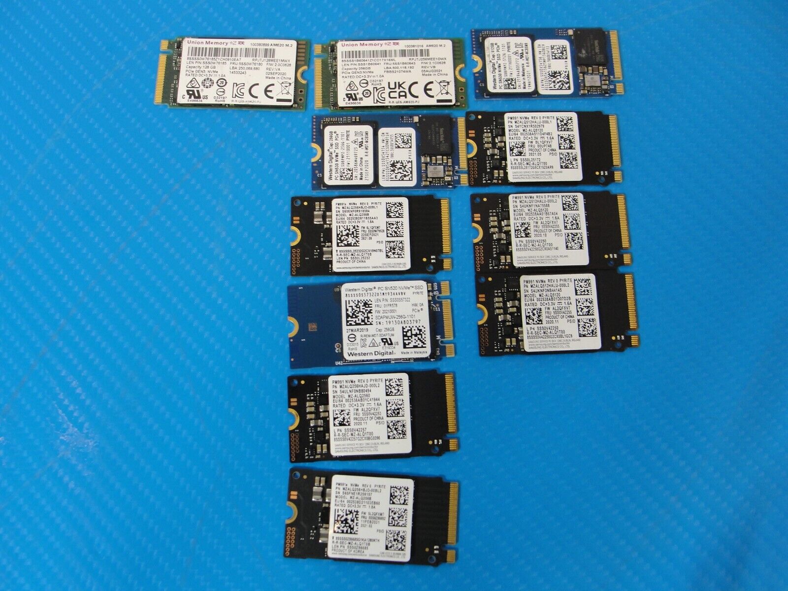 Lot of 11x 128/256/512GB NVMe M.2 SSD 2242 42mm PCle Solid State Drive Mix Brand