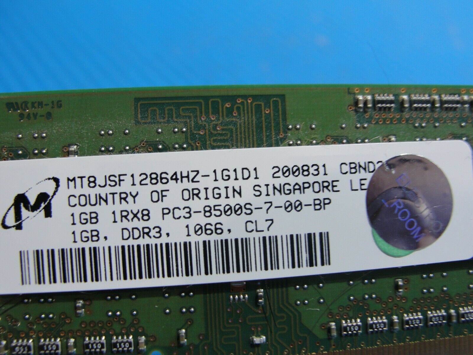 MacBook A1278 Laptop Micron 1GB Memory PC3-8500S-7-00-BP MT8JSF12864HZ-1G1D1 - Tested Computer Laptop Parts