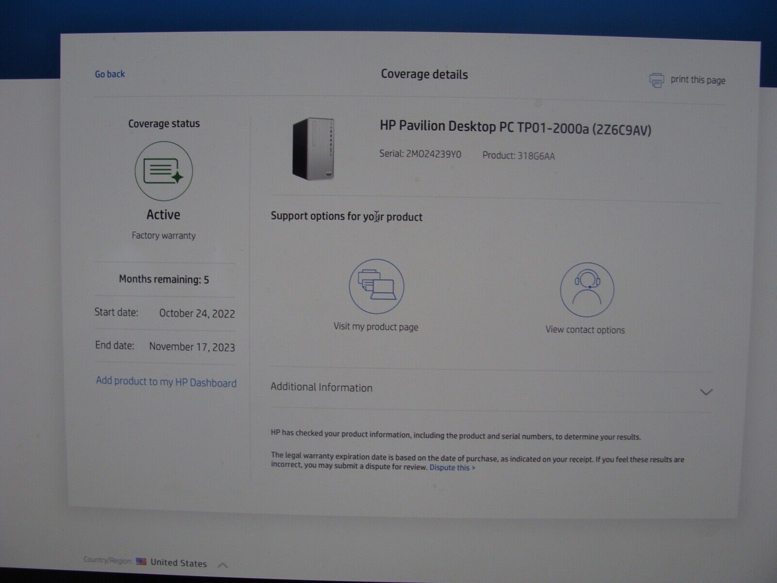 In Warranty HP Pavilion Desktop TP01-2234 AMD Ryzen 7 5700G 3.8GHz 16GB SSD 1TB