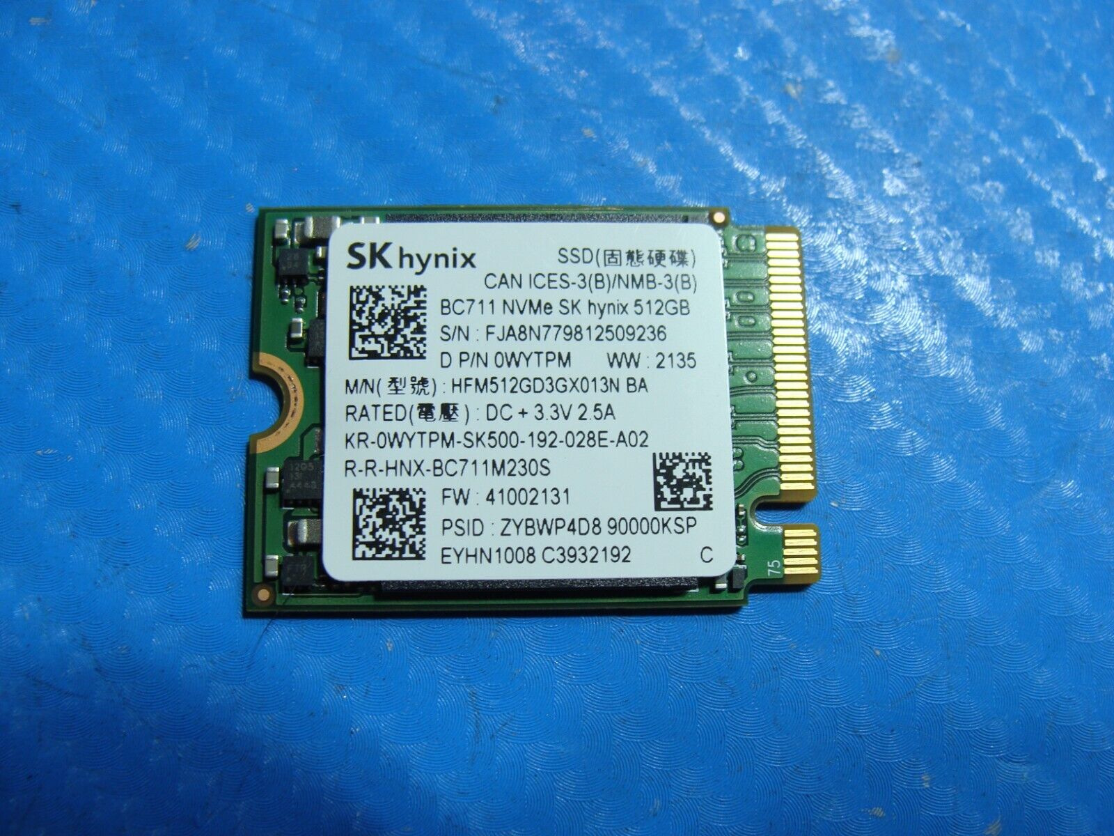 Dell 3420 SK Hynix 512GB NVMe M.2 SSD Solid State Drive HFM512GD3GX013N WYTPM