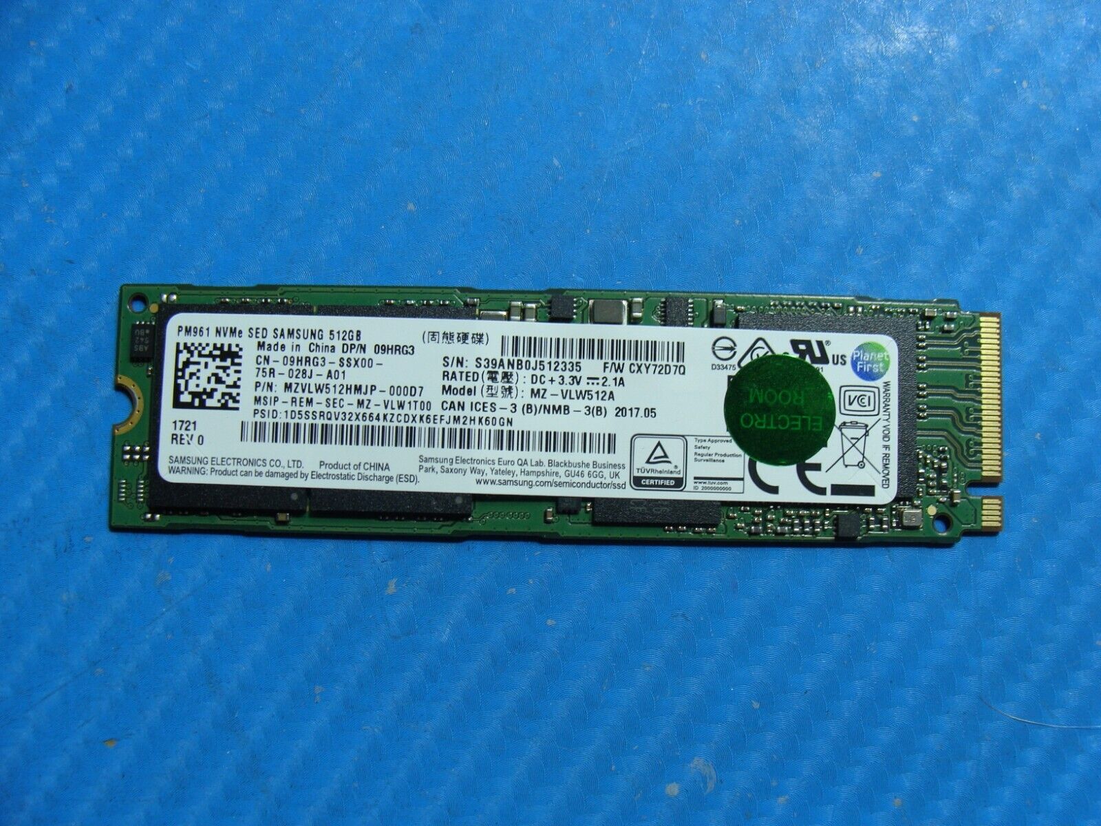 Dell 7490 Samsung 512GB M.2 NVMe SSD Solid State Drive MZVLW512HMJP-000D7 9HRG3