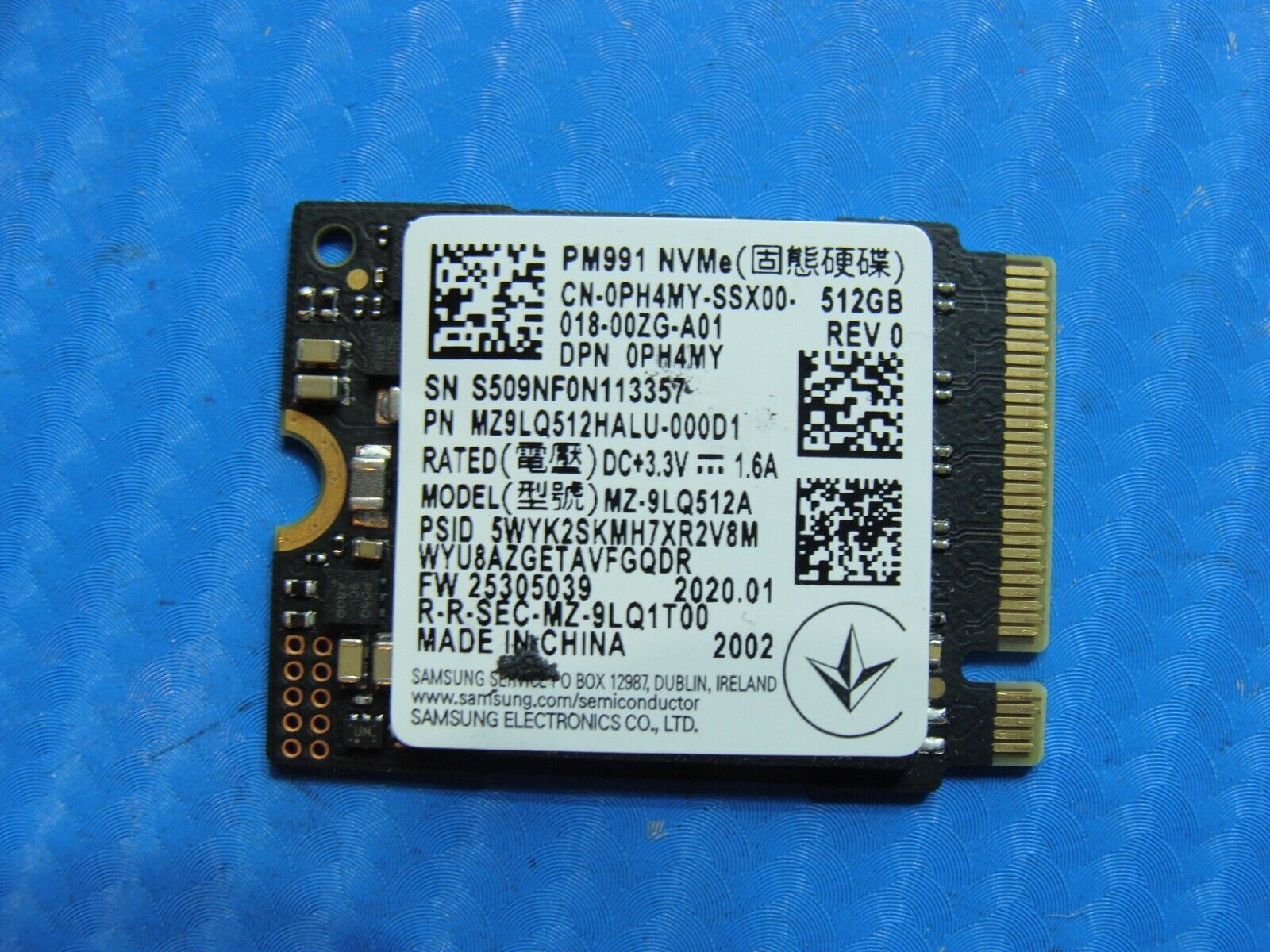Dell 5300 Samsung PM991 512GB NVMe M.2 SSD Solid State Drive MZ-9LQ512A PH4MY