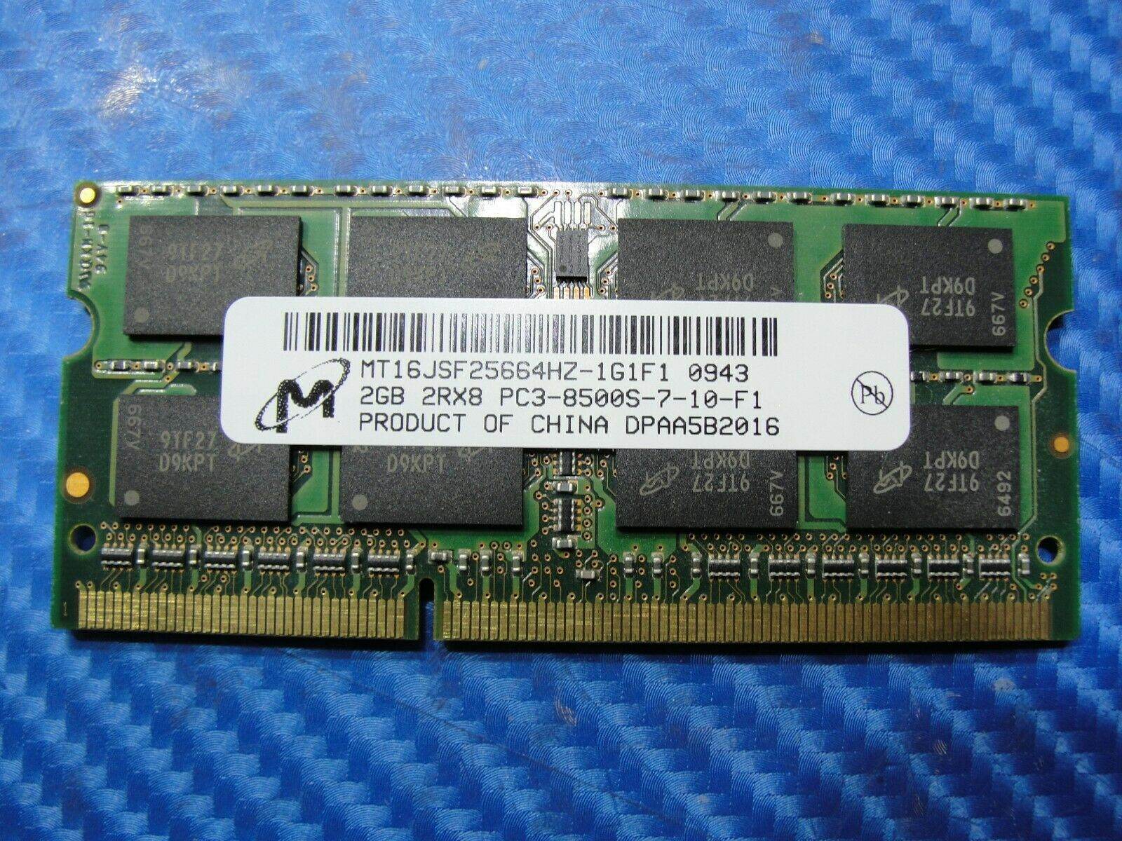 Macbook A1278 Laptop Micron 2GB Memory PC3-8500S-7-10-F1 MT16JSF25664HZ-1G1F1 - Tested Computer Laptop Parts