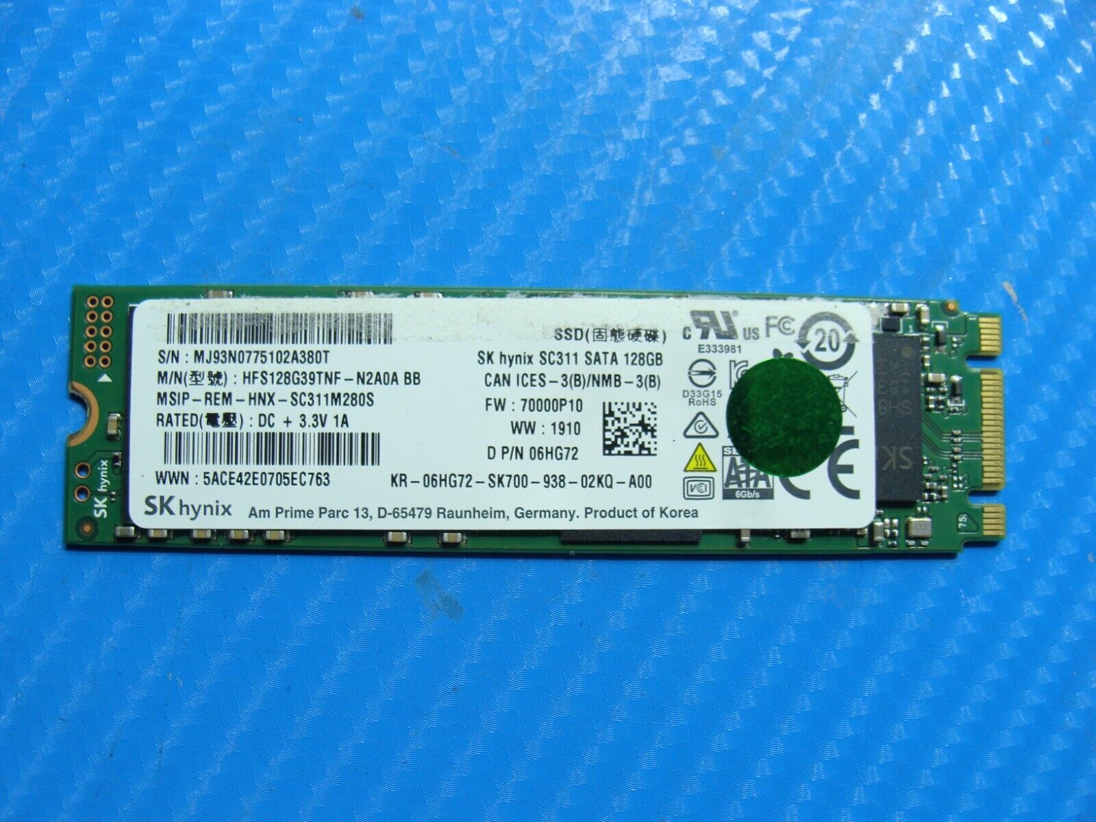 Dell 5491 SK Hynix 128GB M.2 SATA SSD Solid State Drive 6HG72 HFS128G39TNF-N2A0A