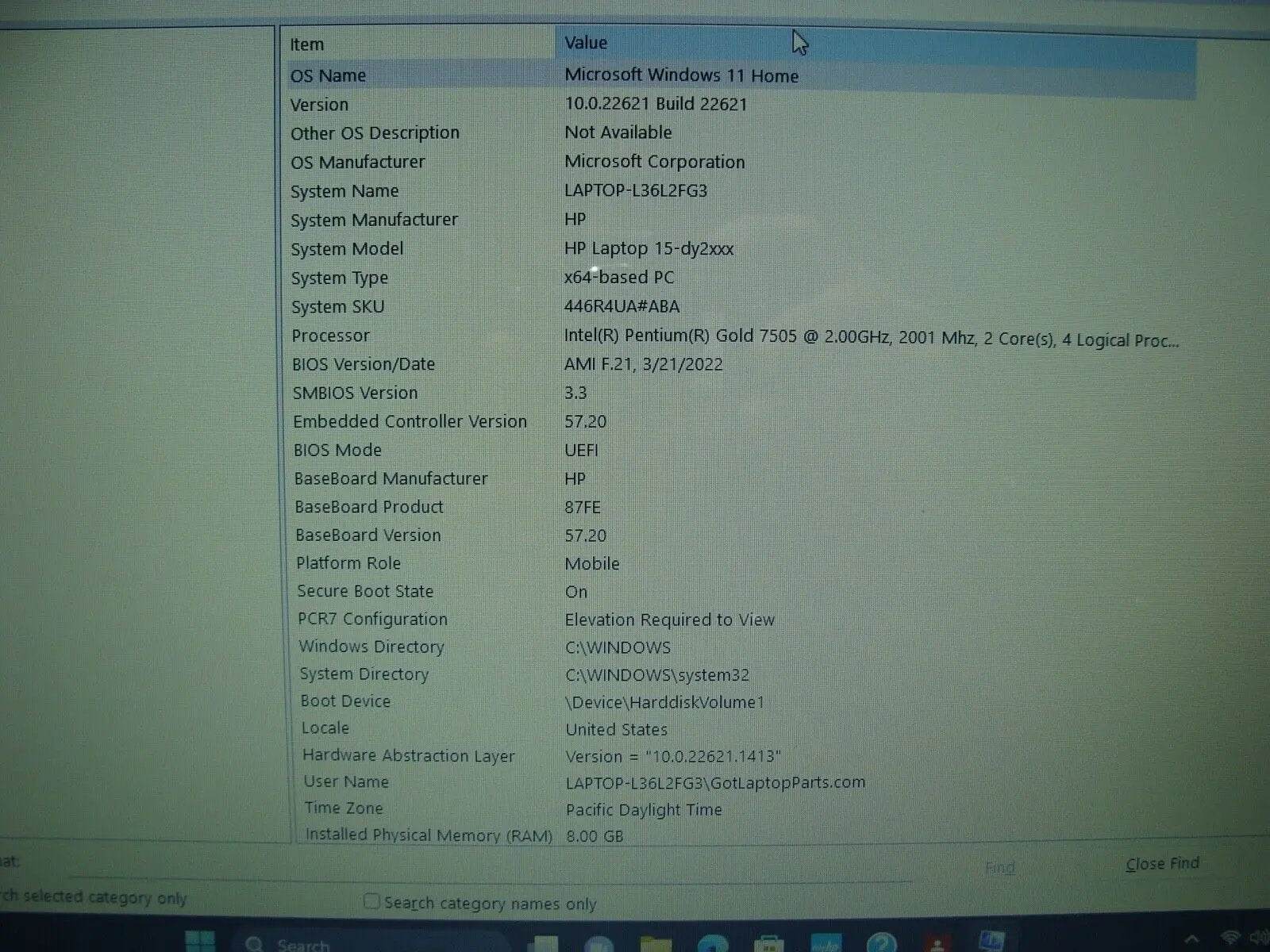 A+ Touch 98% Battery HP 15-dy2005tg Intel Pentium Gold 7505 2 GHz 8GB 256 GB SSD - Tested Computer Laptop Parts