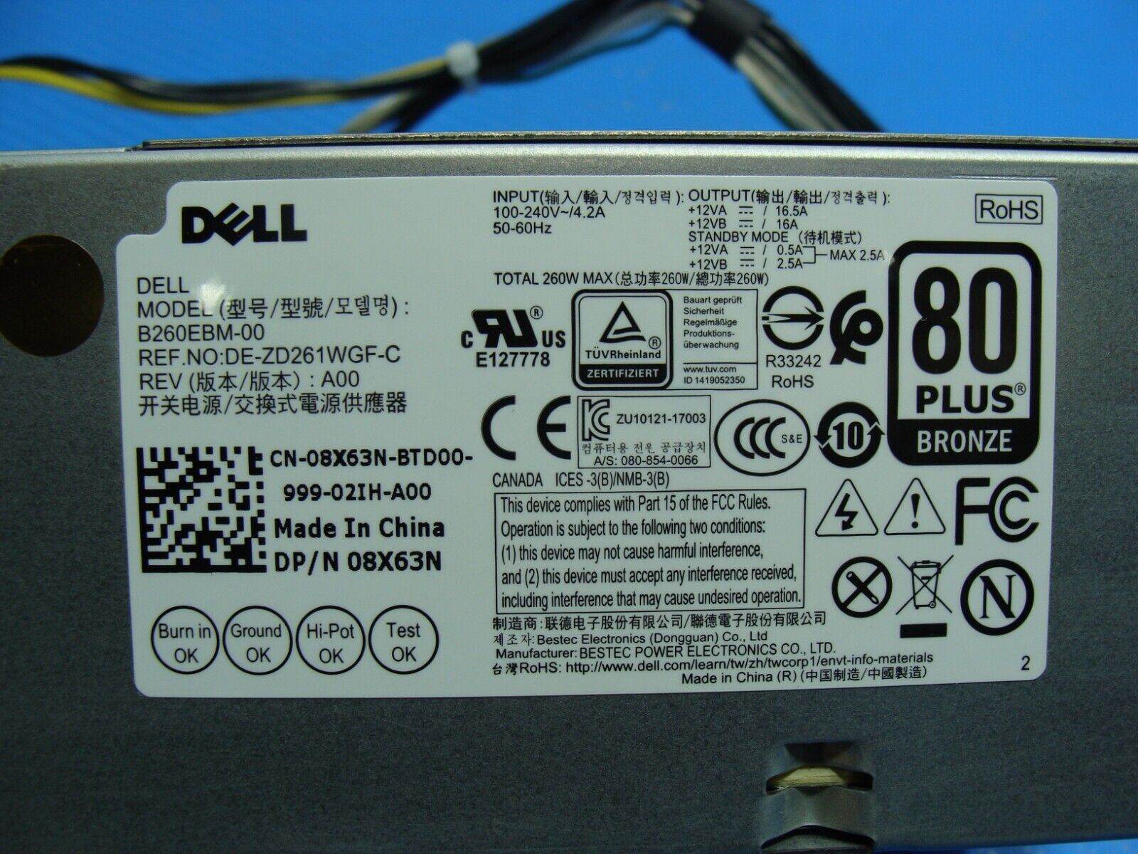 Dell OptiPlex 3070 Genuine Desktop Power Supply 260W B260EBM-00 8X63N - Tested Computer Laptop Parts