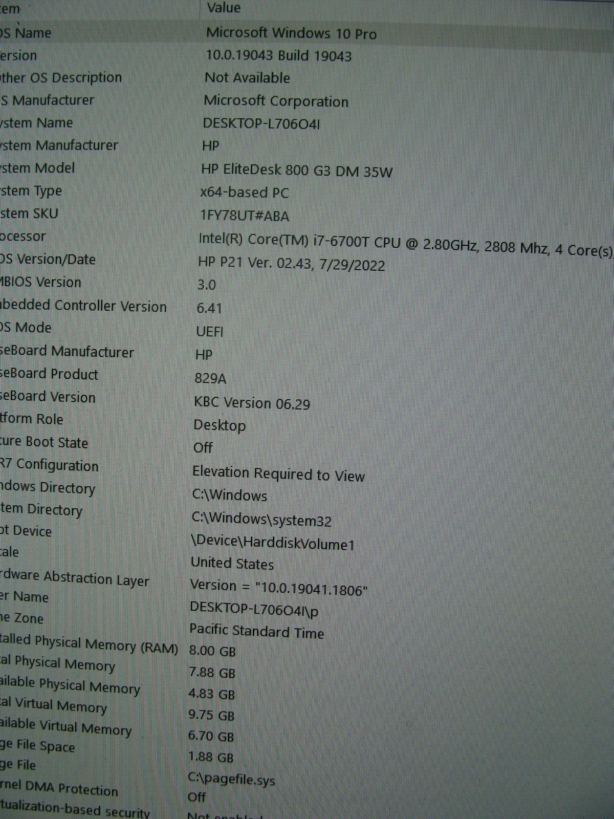 HP Elitedesk 800 G3 MFF Intel i7-6th Gen vPro 3.60GHz 8gb RAM 1TB HDD BT + Wi-Fi