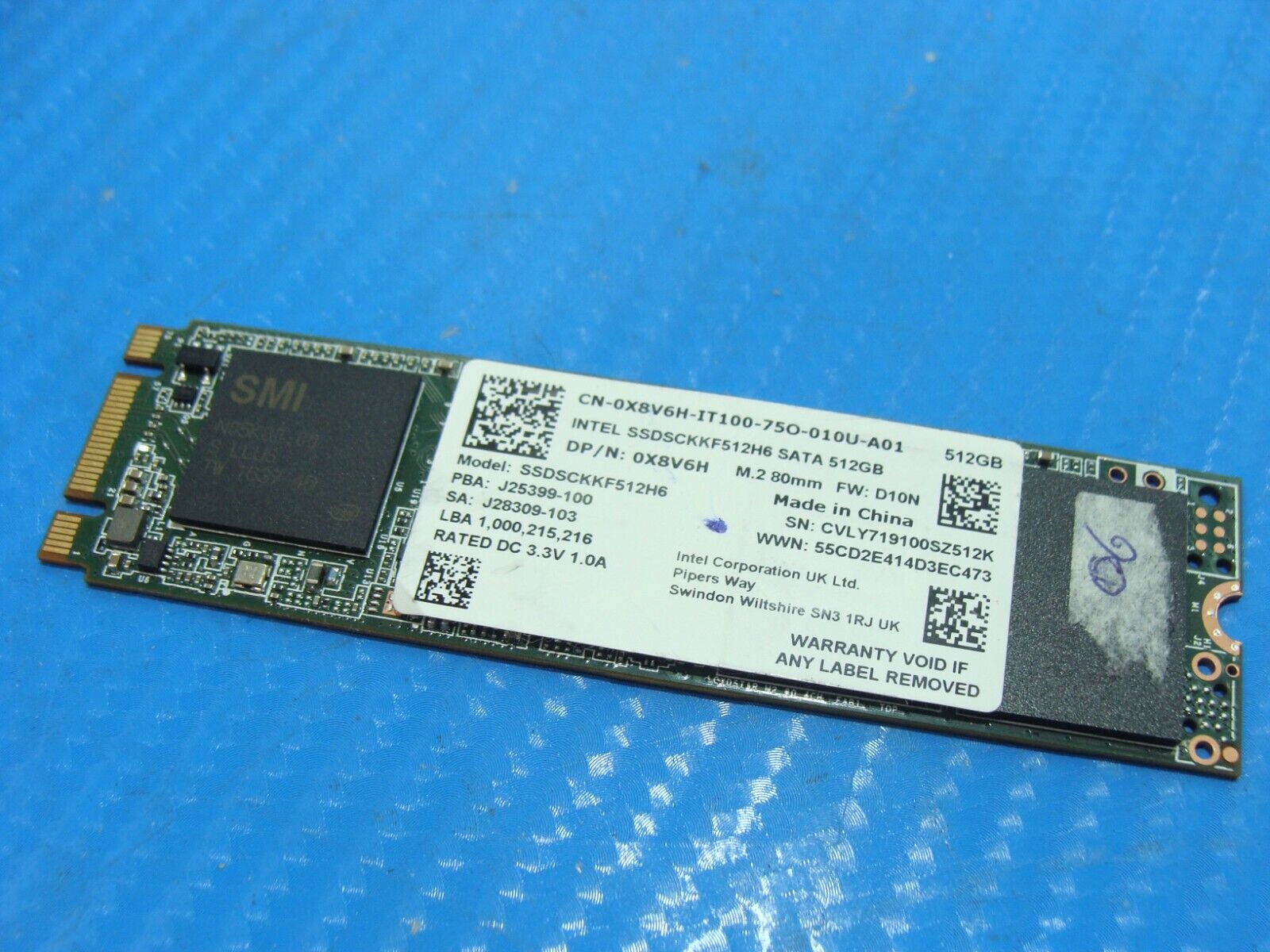 Dell 7480 Intel 512GB SATA M.2 SSD Solid State Drive X8V6H SSDSCKKF512H6