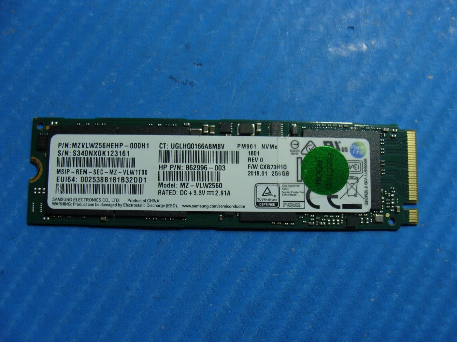 HP EliteBook 1040 G4 Samsung 256GB NVMe M.2 SSD Solid State Drive MZ-VLW2560