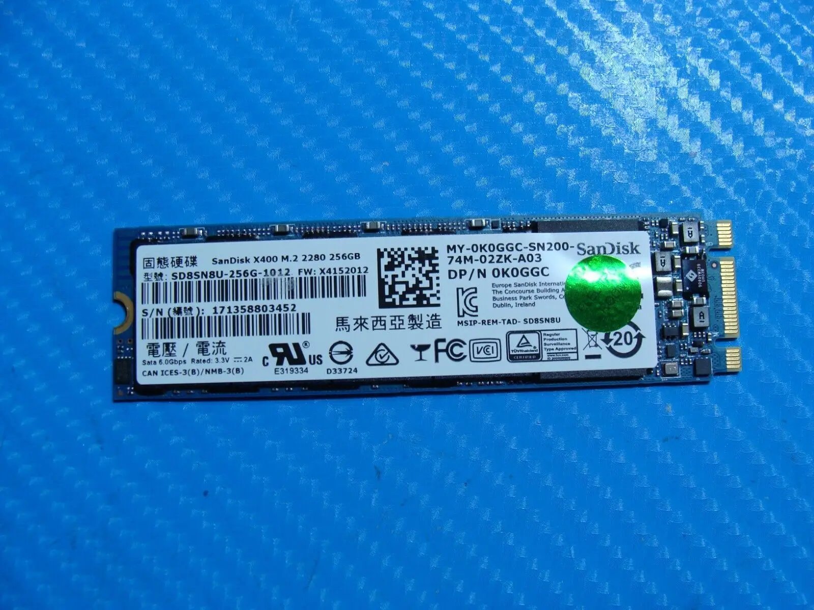 Dell 7480 SanDisk 256GB SATA M.2 SSD Solid State Drive K0GGC SD8SN8U-256G-1012