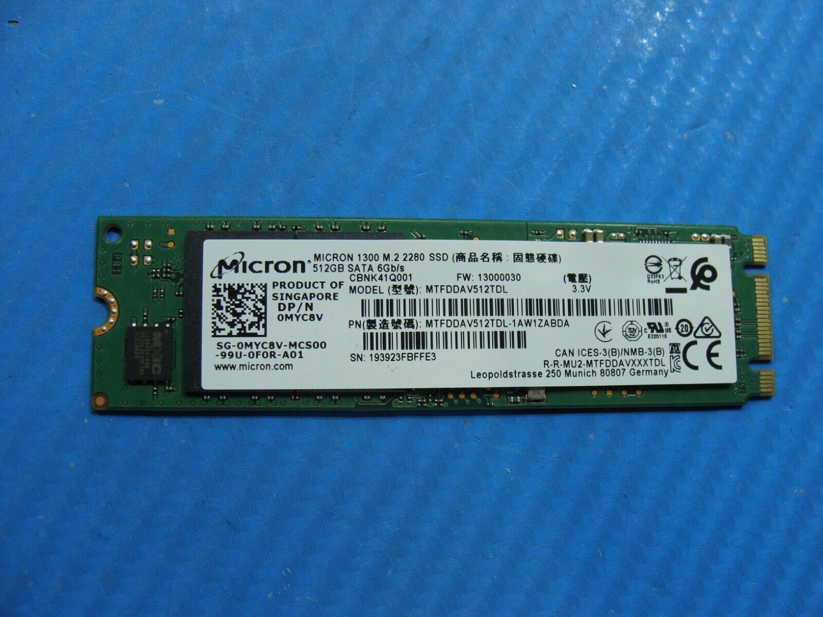 Dell Latitude 7480 14" Micron 1300 512GB SATA M.2 SSD MTFDDAV512TDL MYC8V