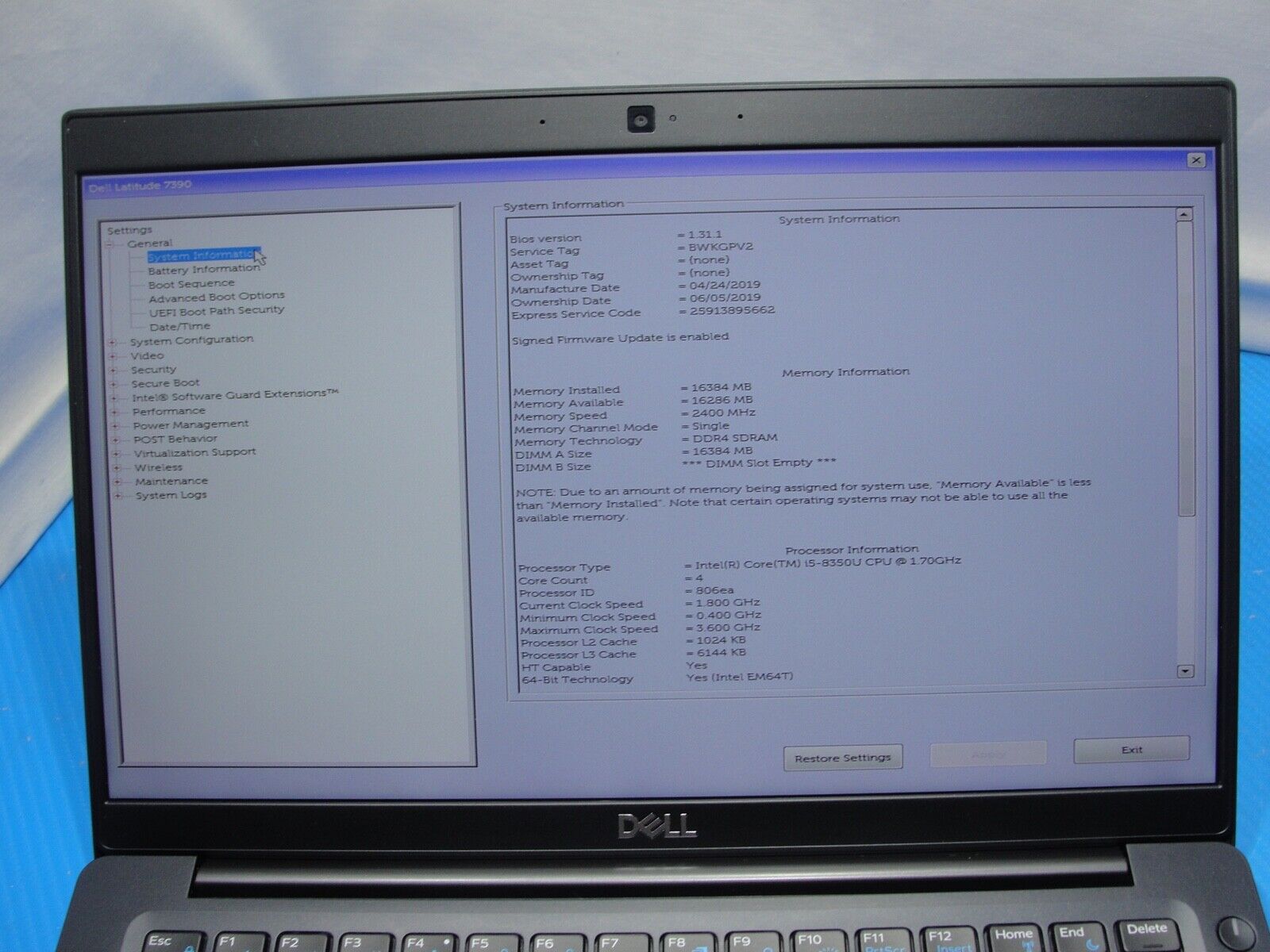 Great Battery Life Dell Latitude 7390 Intel i5-8350u 1.7GHZ 16GB