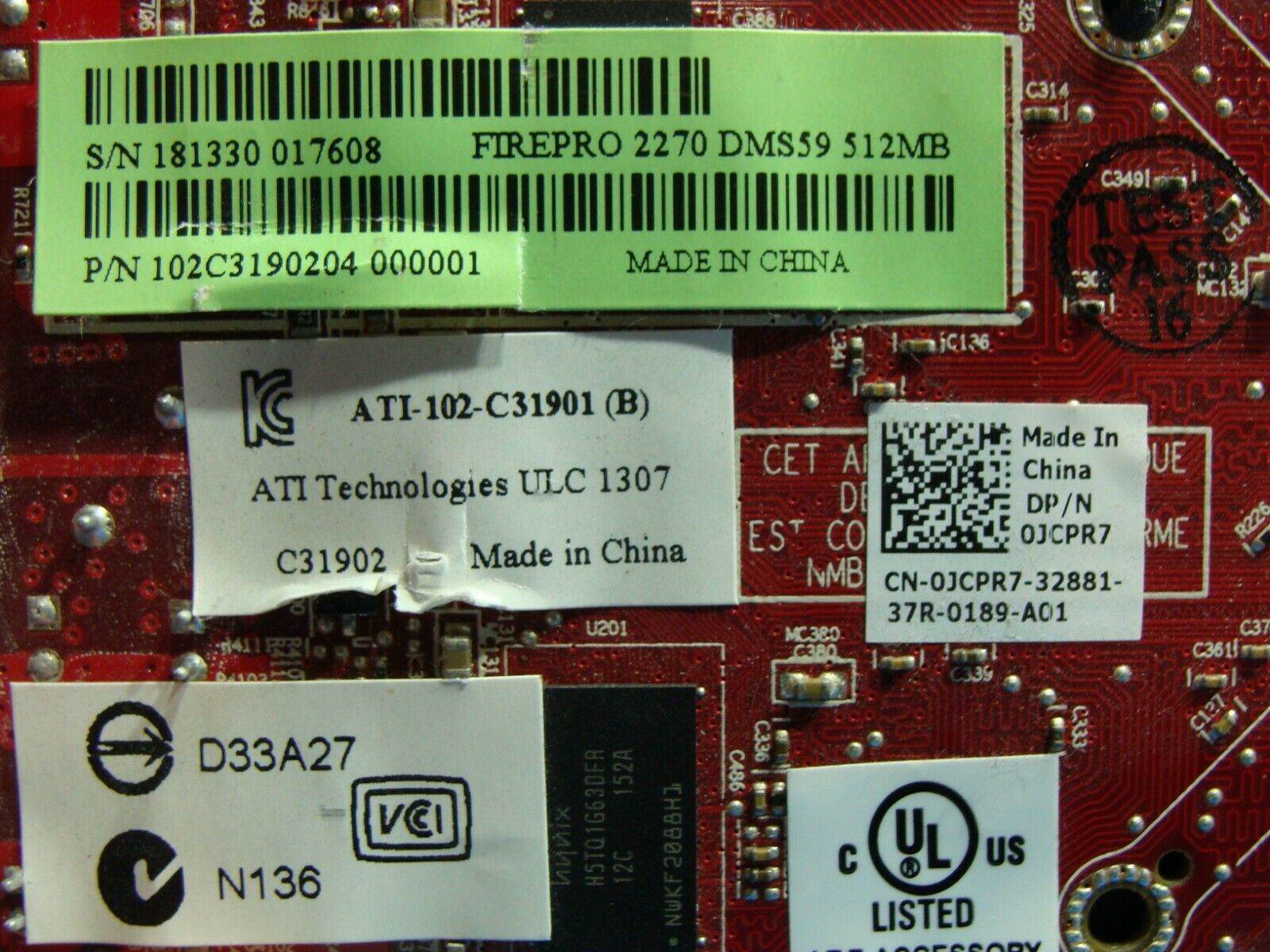 Dell T5600 AMD FirePro 2270 512MB Graphic Video Card ATI-102-C31901 DMS-59 JCPR7 - Tested Computer Laptop Parts