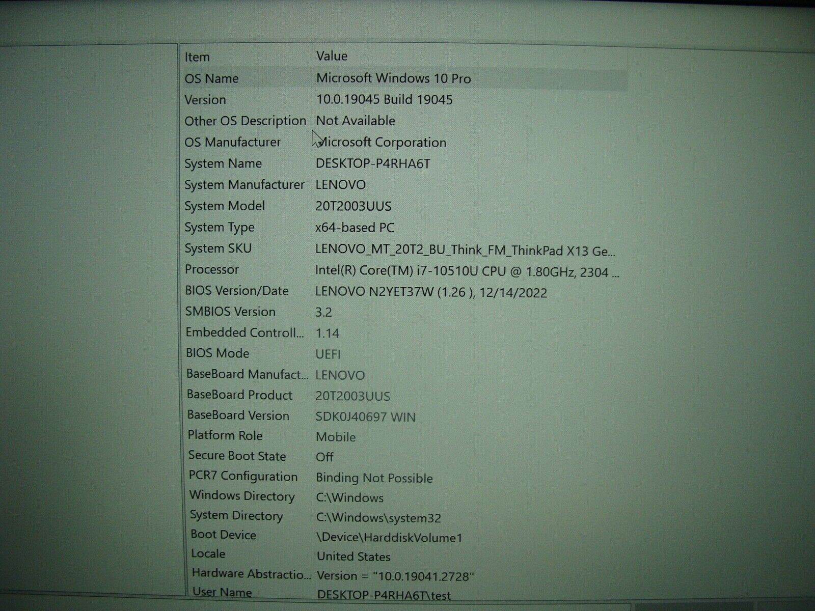 1YR WRTY 98% Battery Lenovo ThinkPad X13 Gen 1 i7-10510U 1.8Ghz 16GB 512GB SSD - Tested Computer Laptop Parts