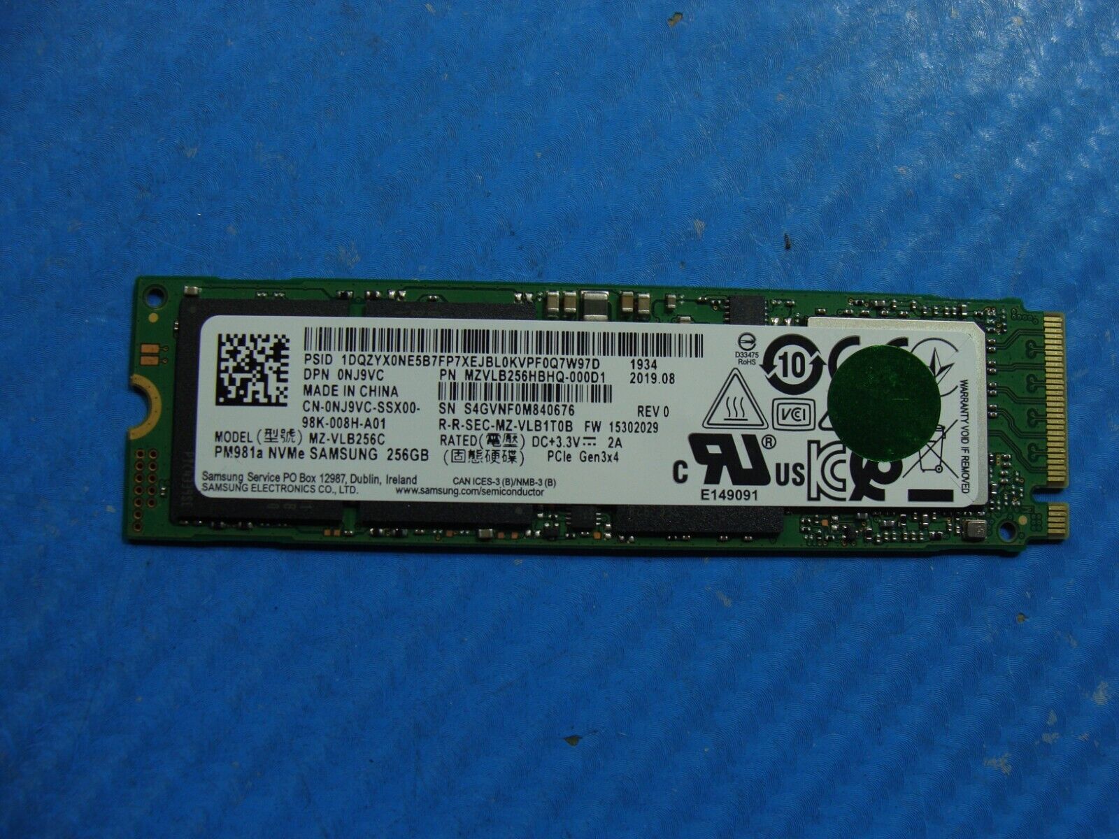 Dell 7400 Samsung 256GB NVMe M.2 SSD Solid State MZVLB256HBHQ-000D1 NJ9VC