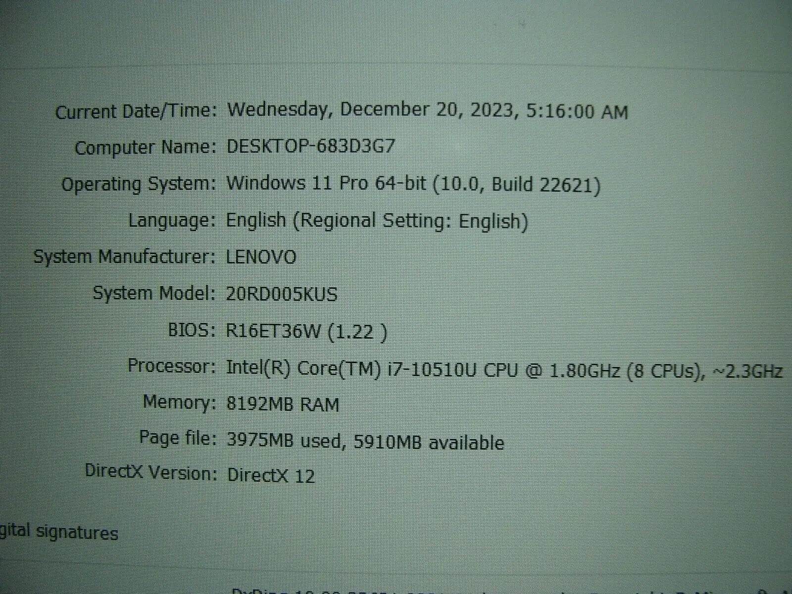 88% Battery Grade B Lenovo Thinkpad E15 Intel i7-10510U 2.3Ghz 8GB RAM 256GB SSD - Tested Computer Laptop Parts