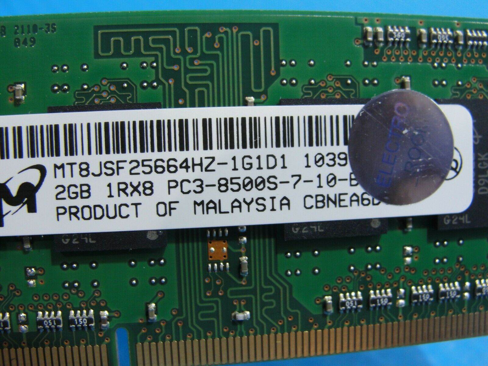 MacBook A1286 Laptop Micron 2GB Memory PC3-8500S-7-10-B1 MT8JSF25664HZ-1G1D1 - Tested Computer Laptop Parts