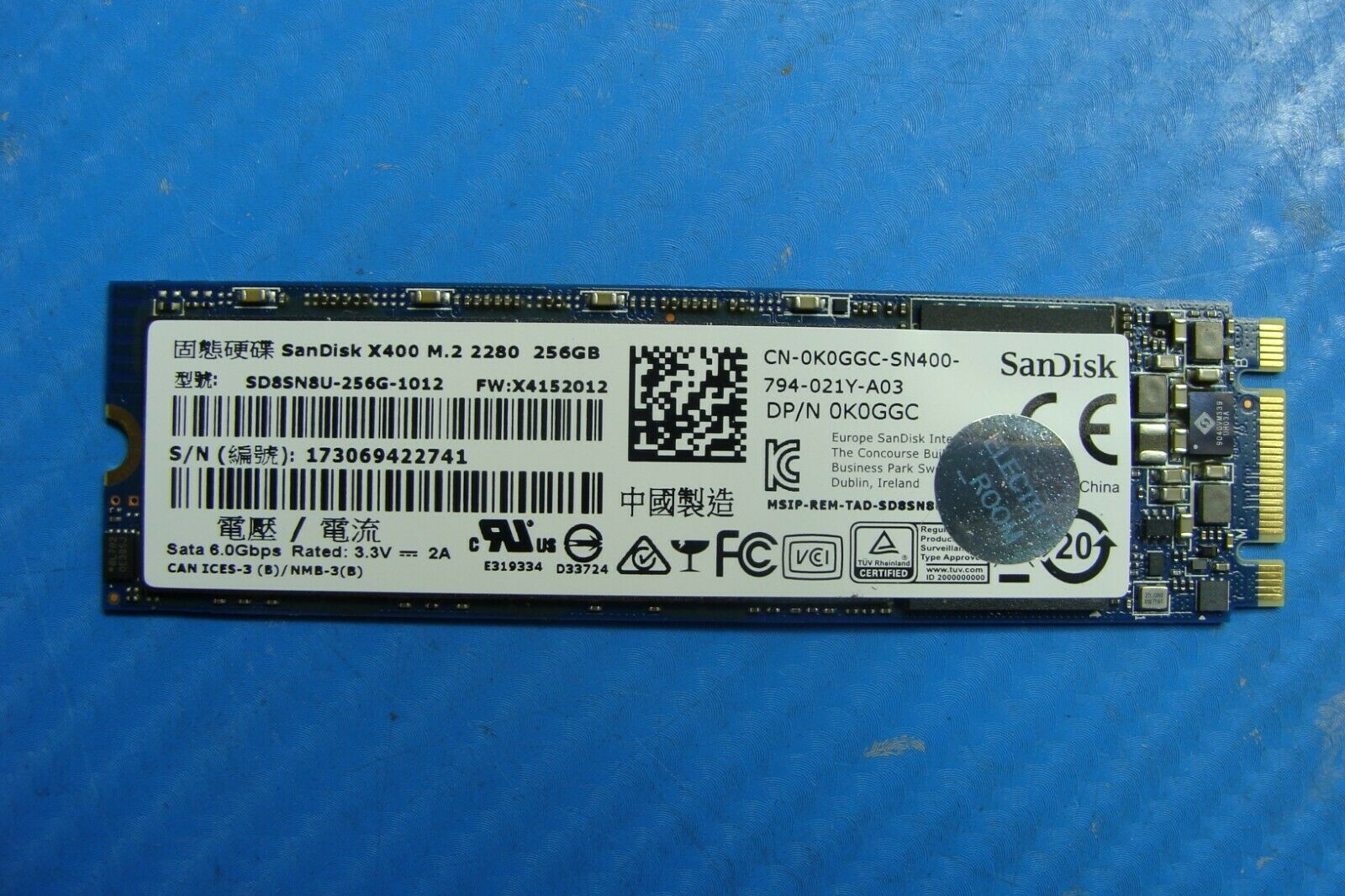 Dell 7373 SanDisk X400 256Gb SataM.2 Solid State Drive k0ggc sd8sn8u-256g-1012 