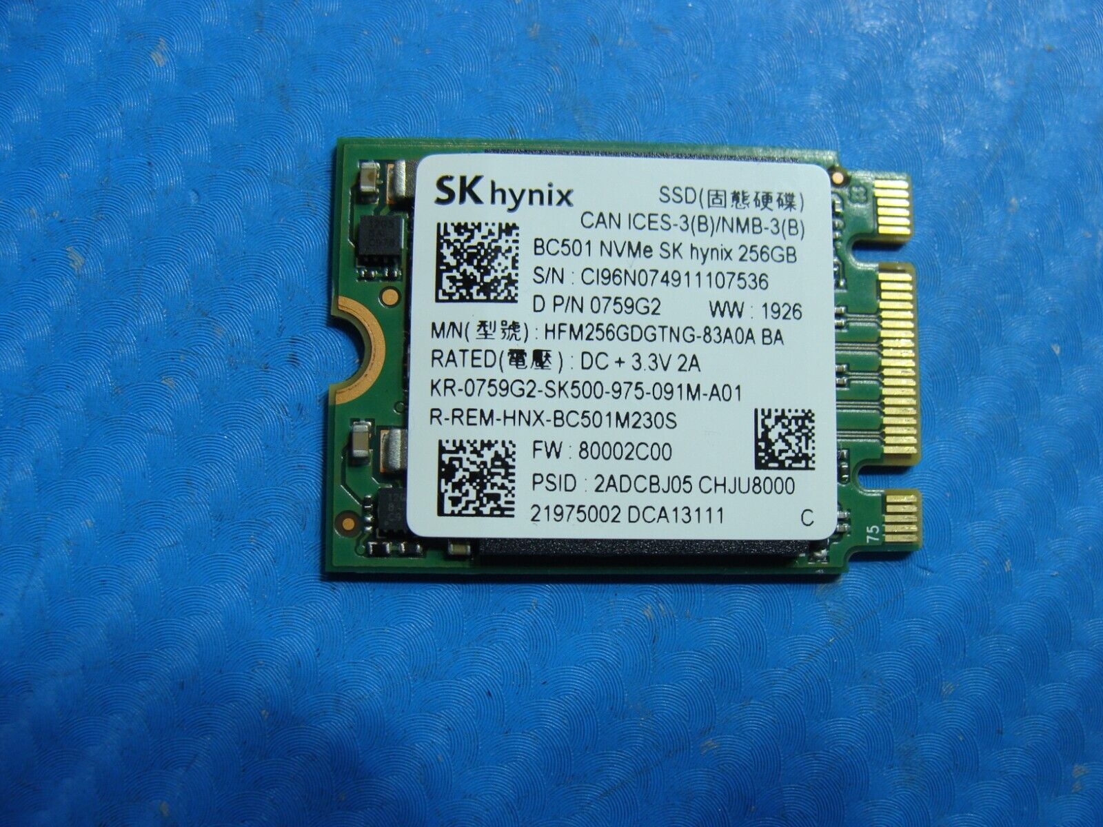 Dell 3583 SK Hynix 256GB NVMe M.2 SSD Solid State Drive 759G2 HFM256GDGTNG-83A0A