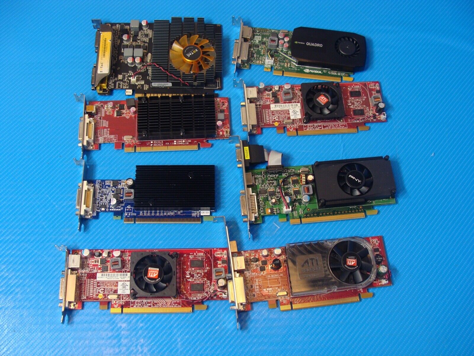 Mixed Lot 8x PCIe video graphics cards radeon hd/gt630/quadro k600 untested