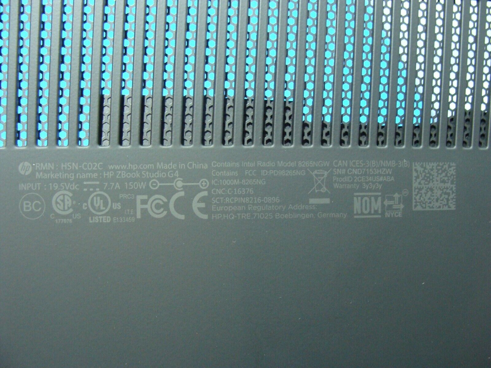 HP ZBook 15.6” Studio G4 OEM Bottom Case Black 922941-001 AM1S9000400 Grade A