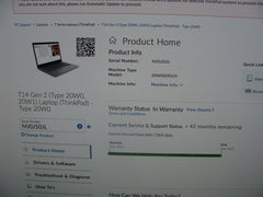 OB A+ WRTY 3/27 Lenovo ThinkPad T14 Gen 2i 14" Core i5-1135G7 256GB, 8GB 2.4GHz