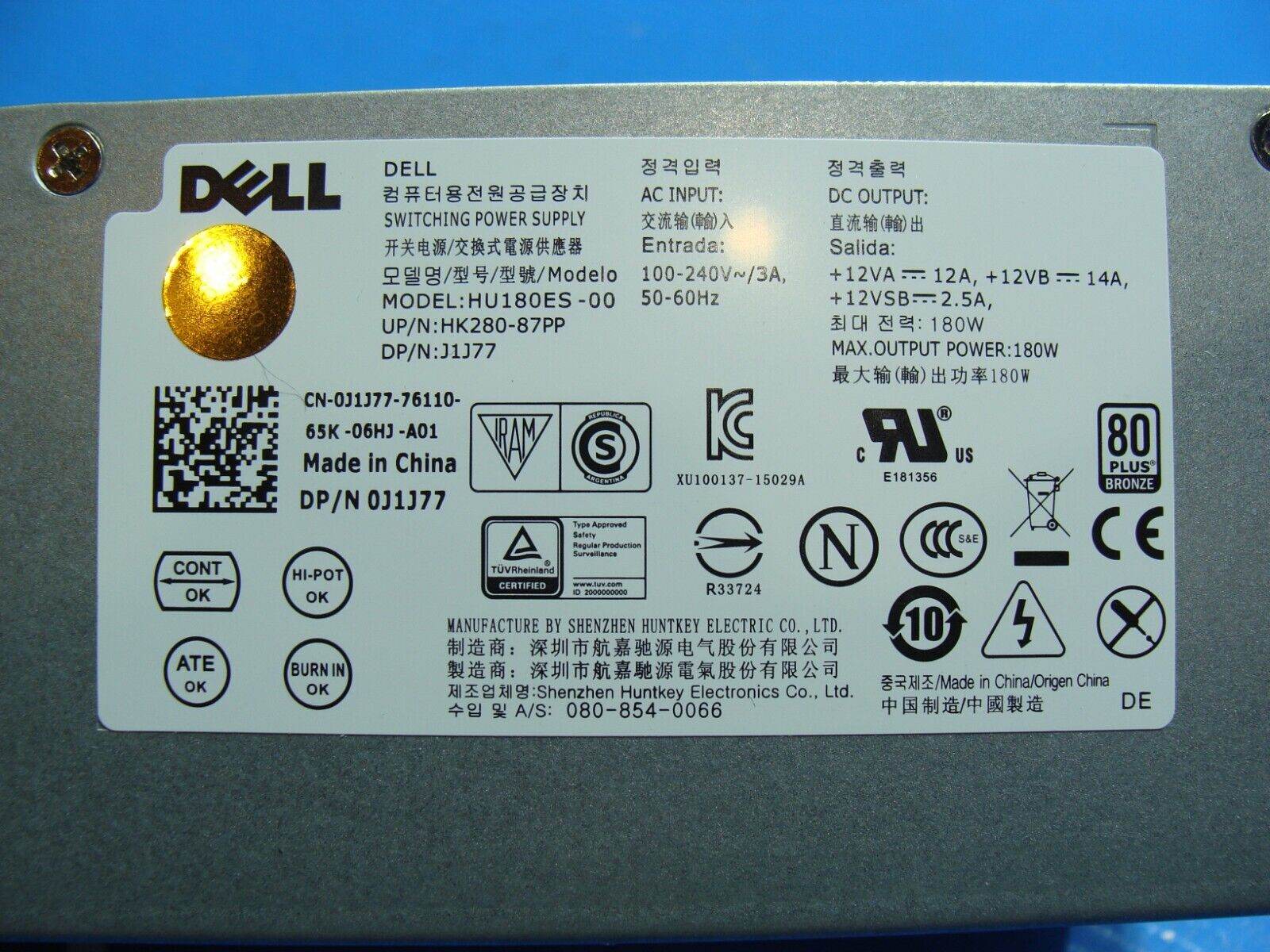 Dell Optiplex 5040 SFF Desktop 180W Power Supply HU180ES-00 J1J77 - Tested Computer Laptop Parts