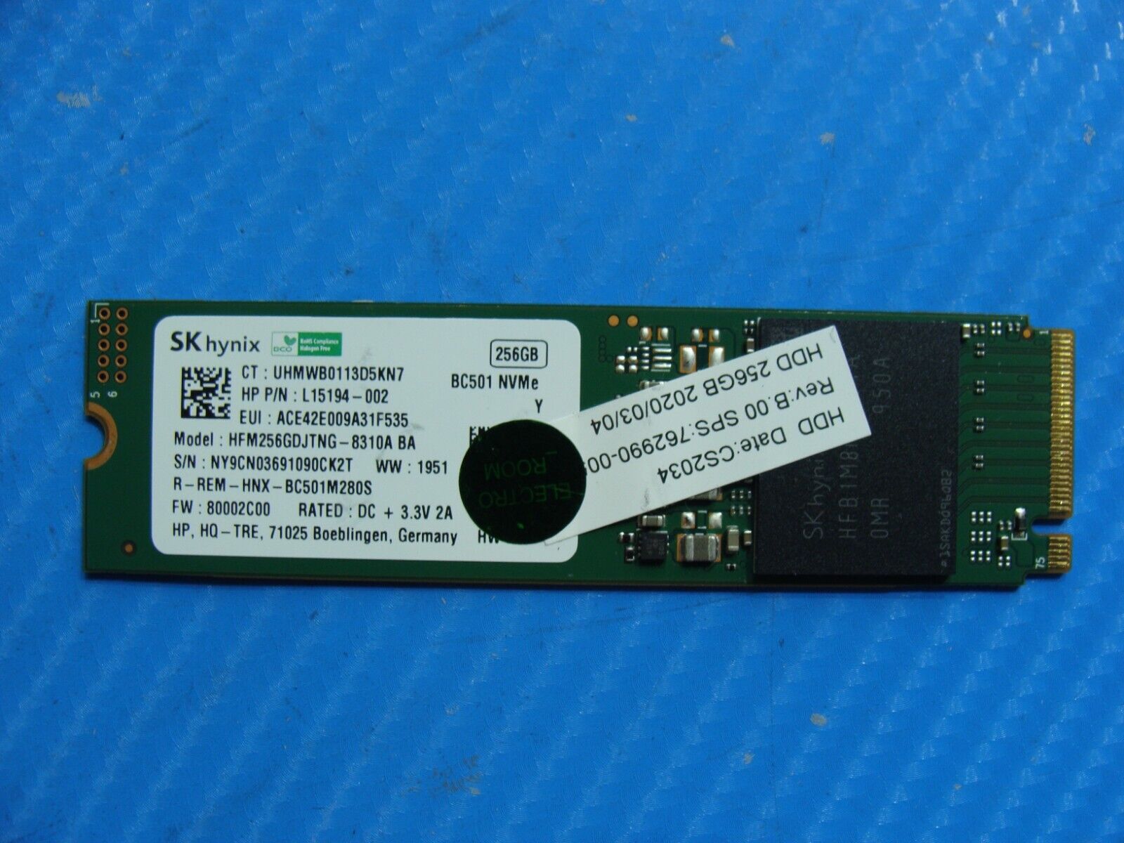 HP 17-by1053dx SK Hynix 256Gb NVMe M.2 Solid State Drive HFM256GDJTNG-8310A