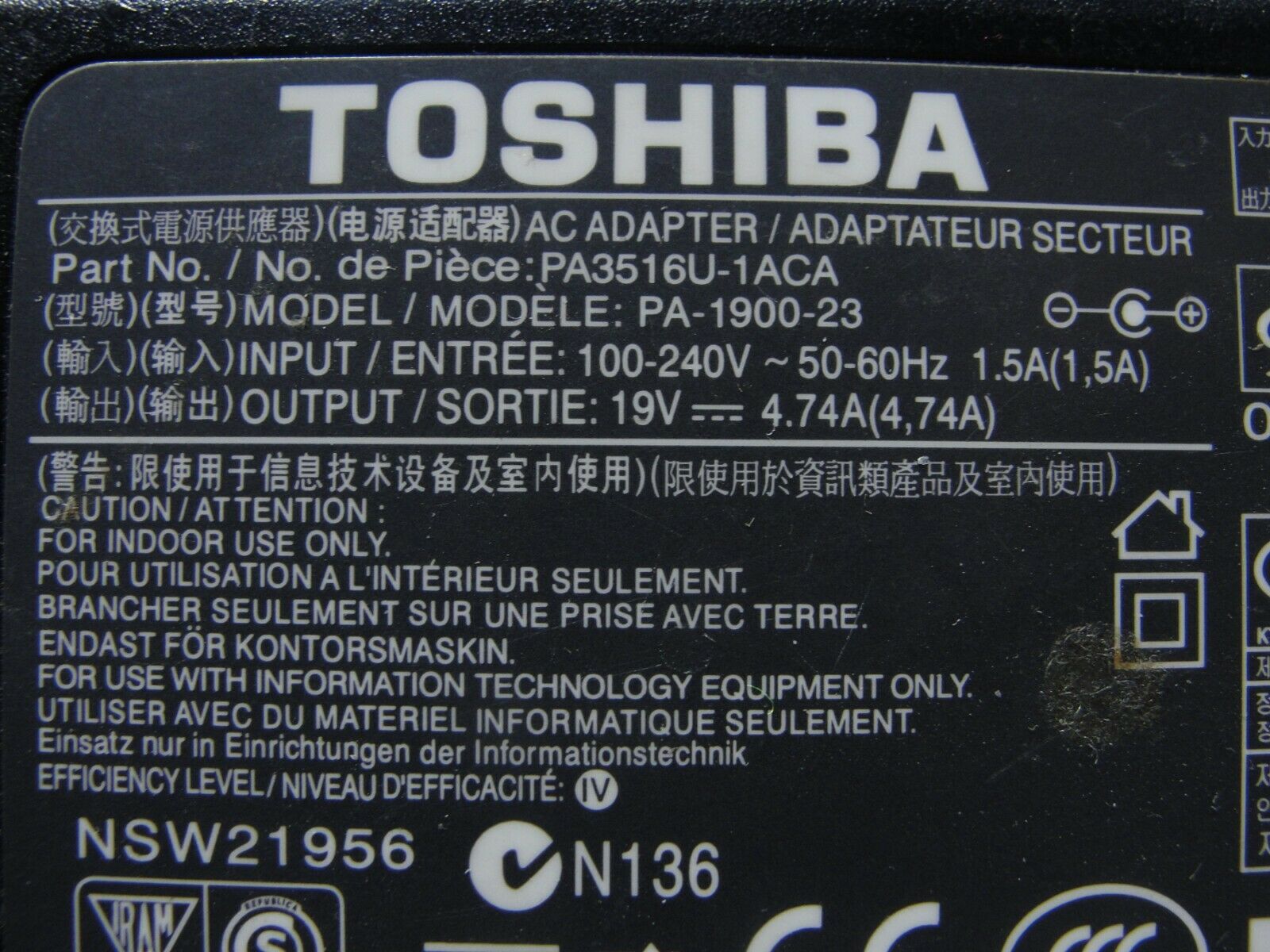 Genuine Toshiba AC Adapter Power Charger 19V 4.74A 90W PA3516U-1ACA 6032B0021101 - Laptop Parts - Buy Authentic Computer Parts - Top Seller Ebay
