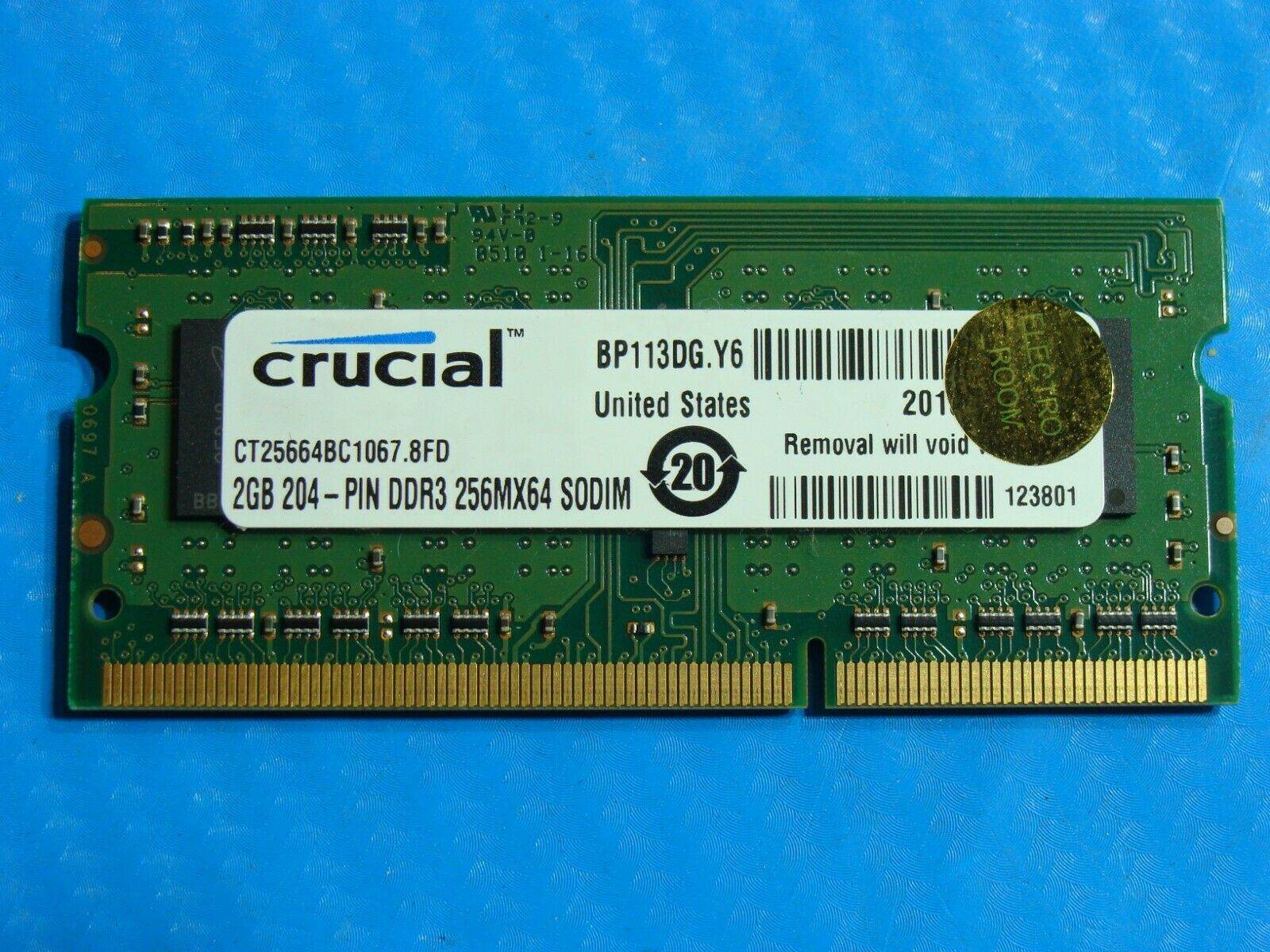 MacBook A1286 Laptop Micron 2GB Memory PC3-8500S-7-10-B1 MT8JSF25664HZ-1G1D1 - Tested Computer Laptop Parts