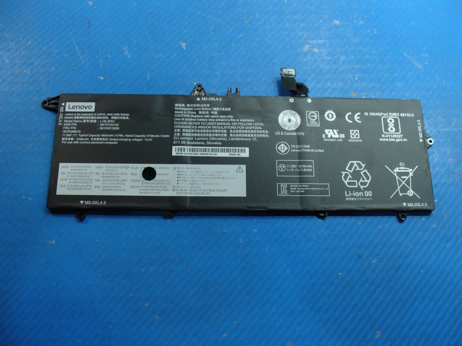 Lenovo ThinkPad T490s 14 OEM Battery 11.58V 57Wh 4922mAh L18L3PD1 5B10W13909